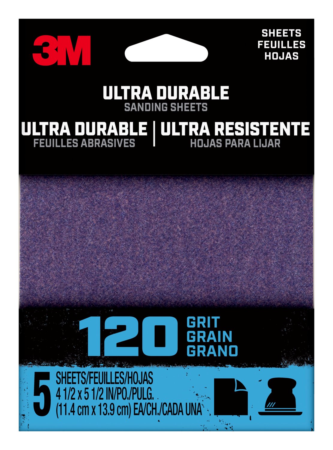 7100198729 - 3M Ultra Durable Power Sanding 1/4 Sheet, 120 grit, 1/4Sht5pk120, 5 pk, 20/case