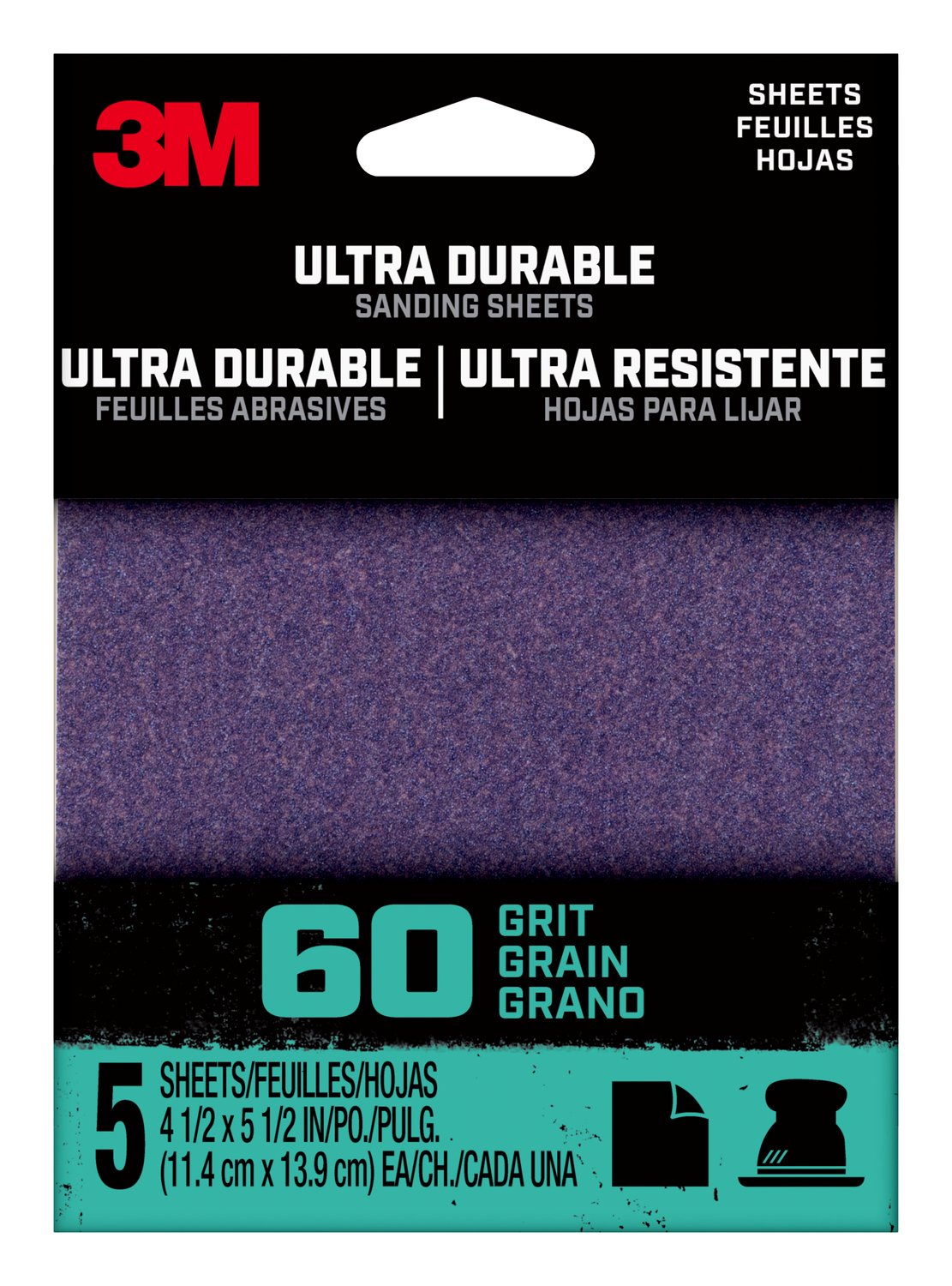7100198735 - 3M Ultra Durable Power Sanding 1/4 Sheet, 60 grit, 1/4Sht5pk60, 5 pk, 20/case