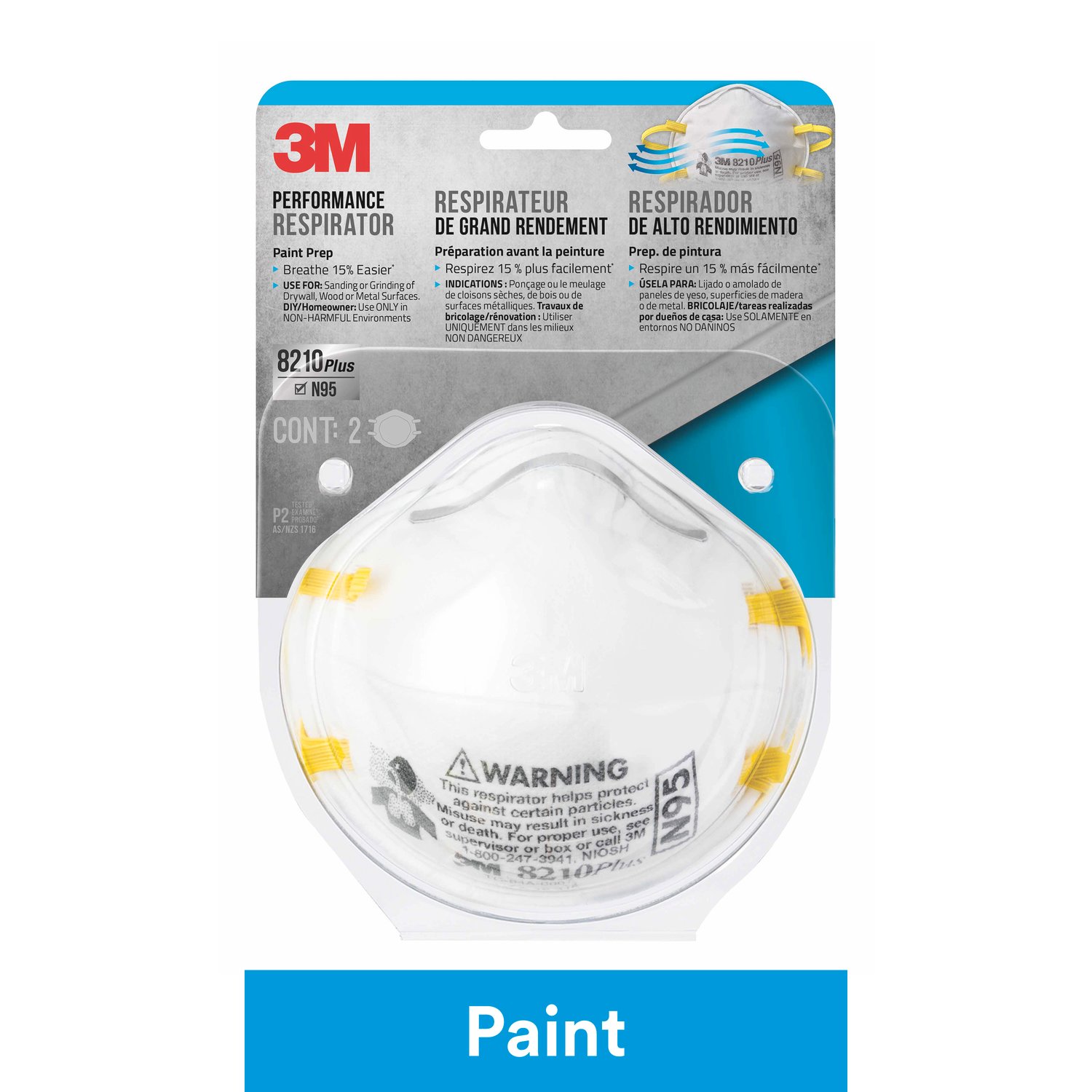 7100159388 - 3M Performance Paint Prep Respirator N95 Particulate, 8210PP2-DC, 2 eaches/pack, 12 packs/case