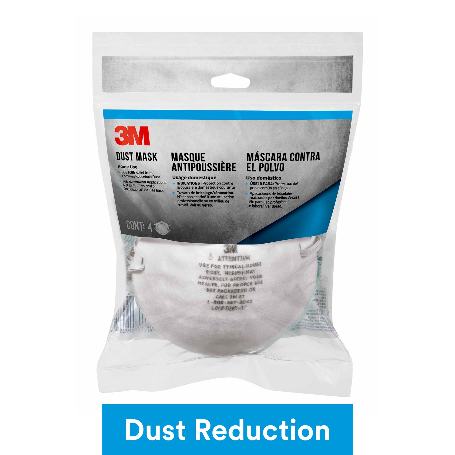 7100159312 - 3M Home Dust Mask, 8661P4-DC, 4 eaches/pack, 24 packs/case