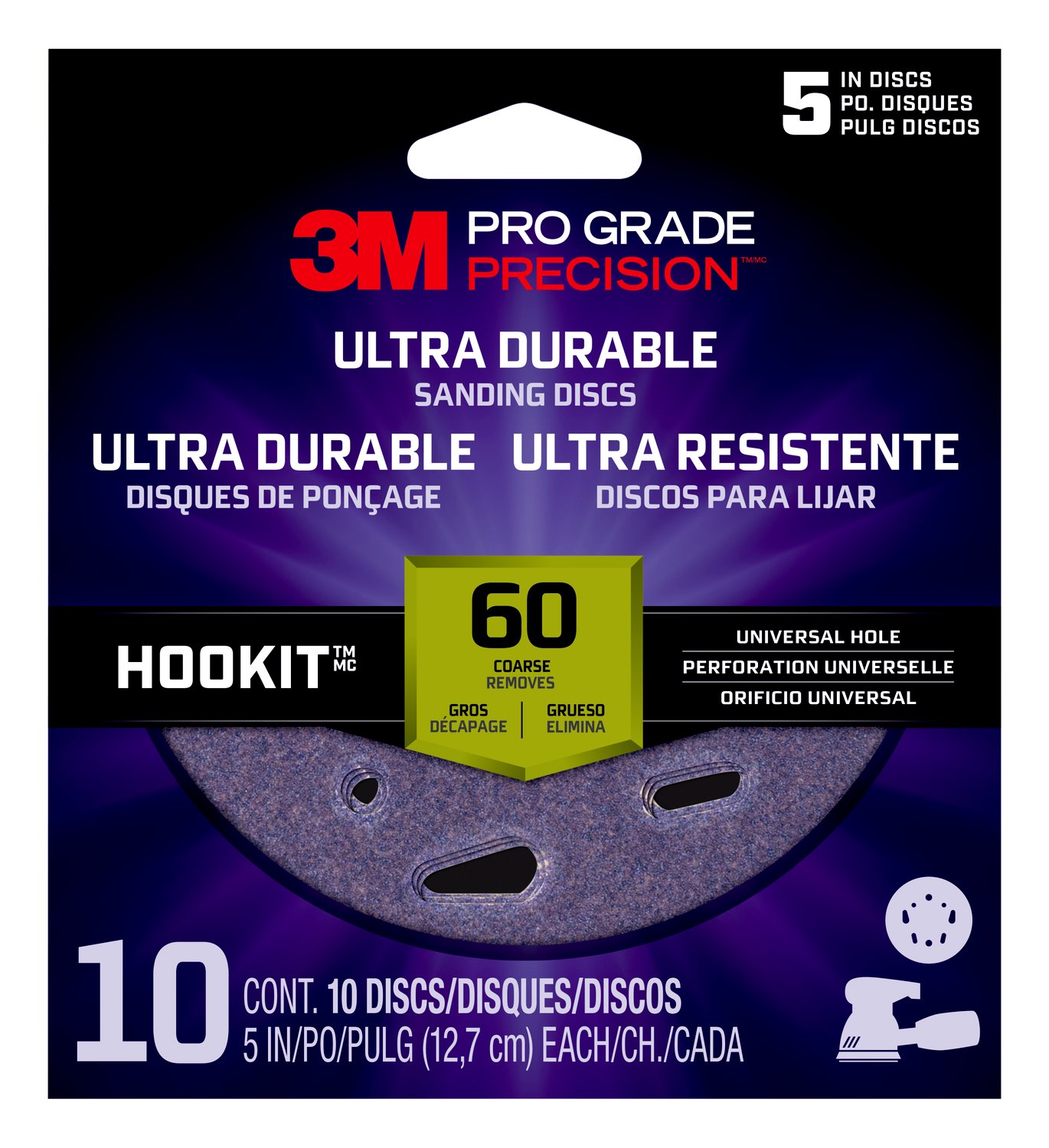 7100202879 - 3M Pro Grade Precision Ultra Durable Universal Hole Sanding Disc DUH560TRI-10I, 5 inch UH, 60, 10/pack