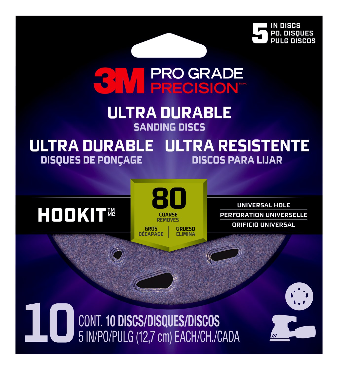 7100202887 - 3M Pro Grade Precision Ultra Durable Universal Hole Sanding Disc DUH580TRI-10I, 5 inch UH, 80, 10/pack