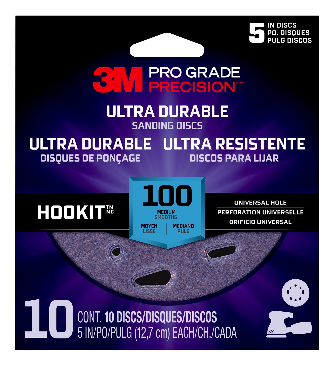 7100202876 - 3M Pro Grade Precision Ultra Durable Universal Hole Sanding Disc, DUH5100TRI-10I, 5 inch UH, 100, 10/pack