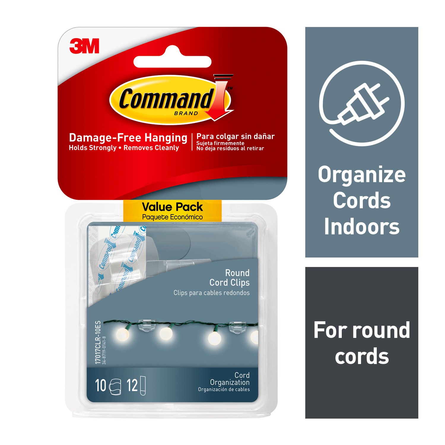 7100139992 - Command Clear Round Cord Clips, Value Pack, 17017CLR-10ES, 10 Clips, 12 Strips