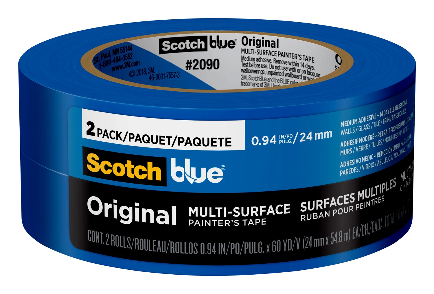 7100185553 - ScotchBlue Original Painter's Tape 2090-24CC2, 0.94 in x 60 yd (24mm x
54,8m), 2rolls /pack