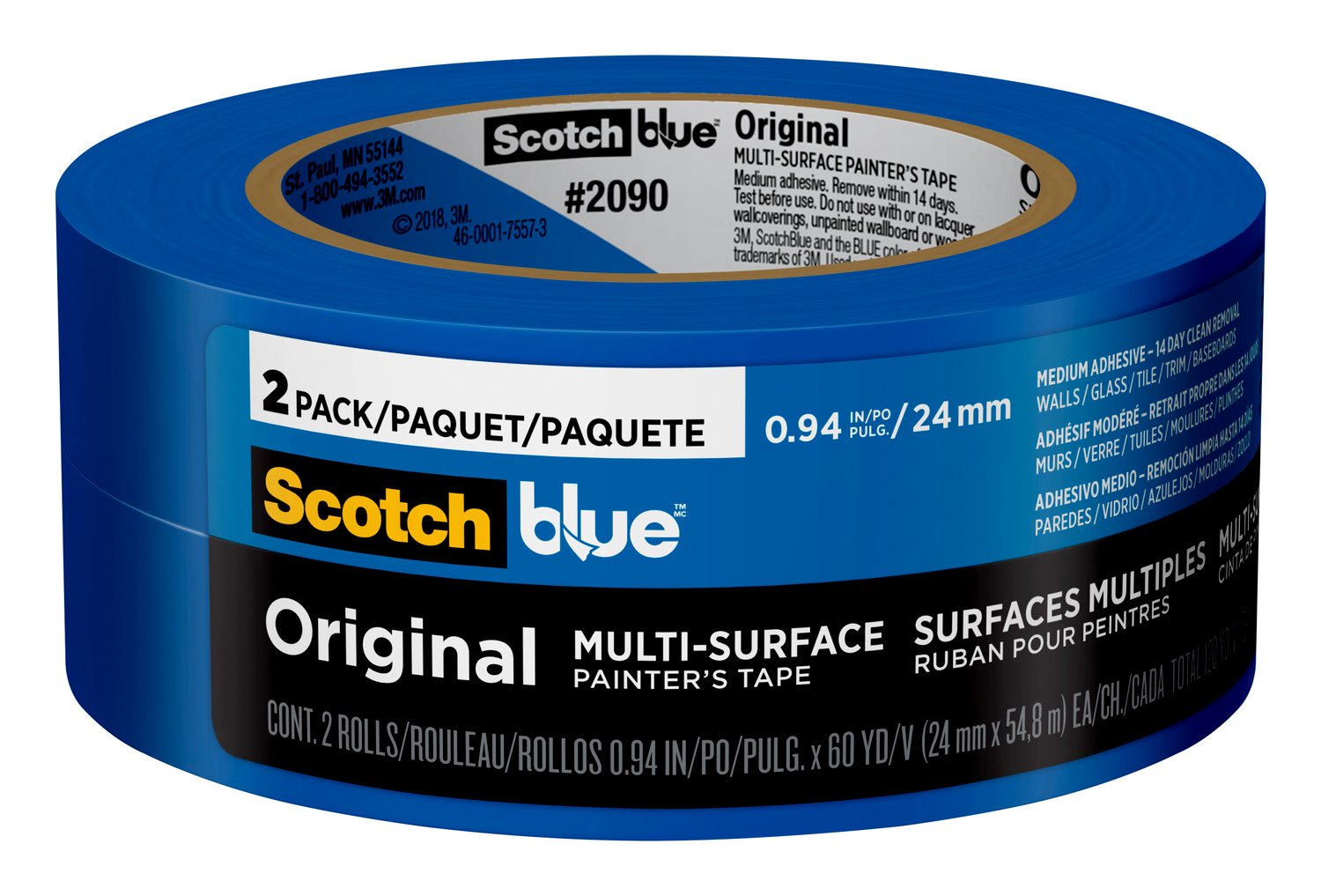 7100185553 - ScotchBlue Original Painter's Tape 2090-24CC2, 0.94 in x 60 yd (24mm x 54,8m), 2rolls /pack