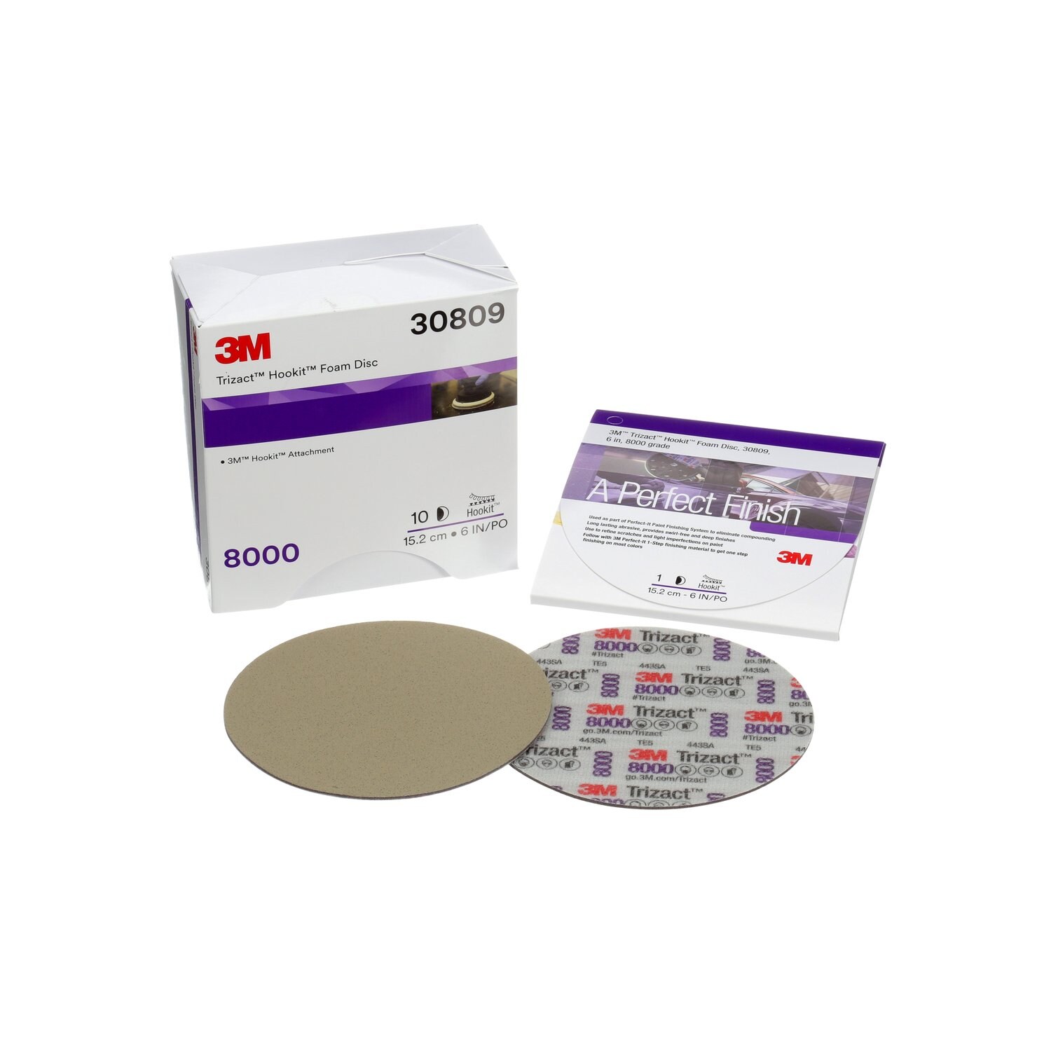 7100190983 - 3M Trizact Hookit Foam Disc, 30809, 6 in, 8000, 10 discs per carton, 4 cartons per case