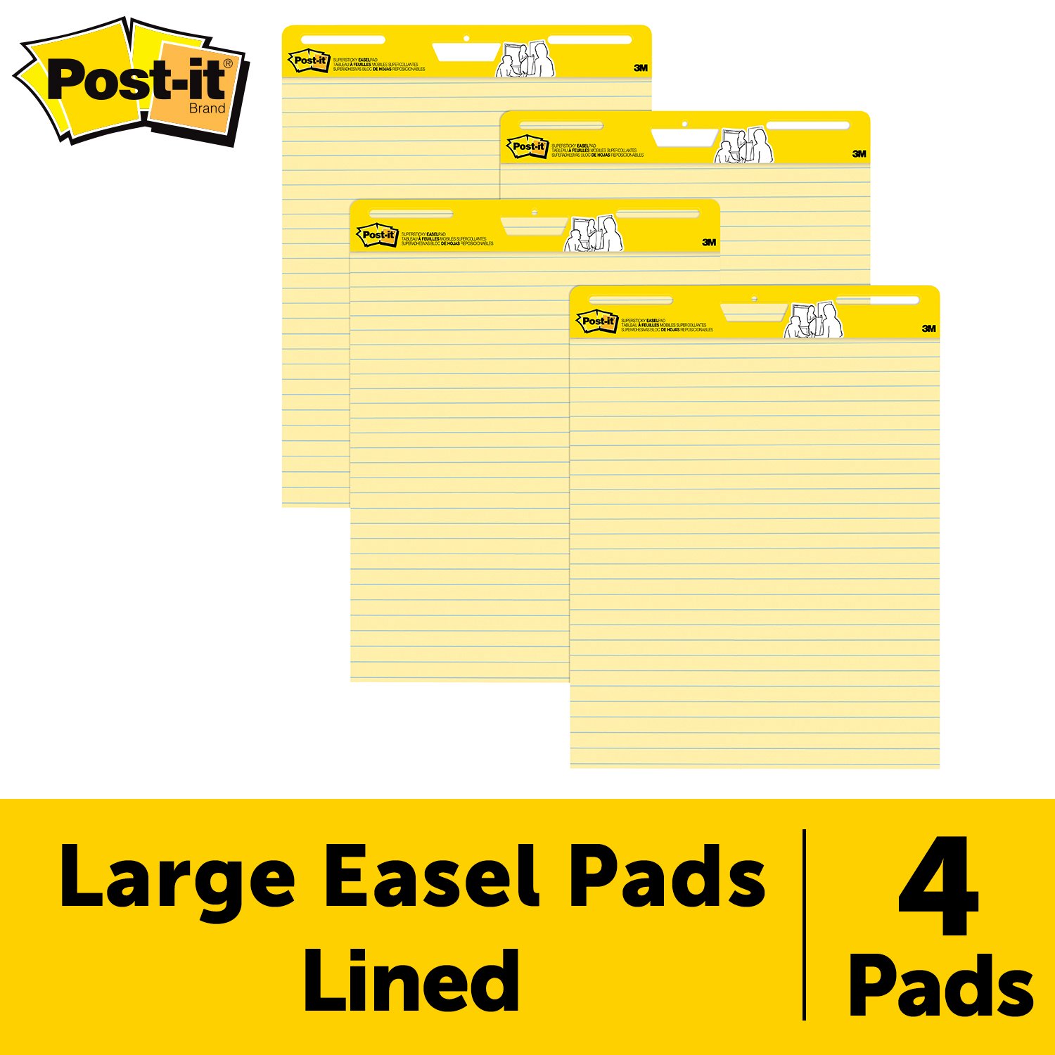 7010385082 - Post-it Super Sticky Easel Pad 561, VAD 4PK, 25 in. x 30 in., Canary Yellow Ruled, 100% PEFC, SGSCH-PEFC-COC-110078
