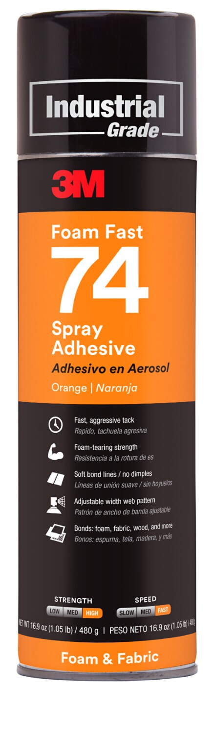 7010366480 - 3M Foam Fast Spray Adhesive 74, Orange, 24 fl oz Can (Net Wt 16.9 oz), 1/Case, Sample, NOT FOR SALE IN CA AND OTHER STATES
