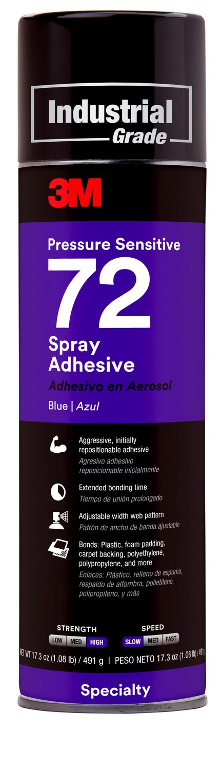 7000046588 - 3M Pressure Sensitive Spray Adhesive 72, Blue, 24 fl oz Can (Net Wt 17.3 oz), 12/Case, NOT FOR SALE IN CA AND OTHER STATES
