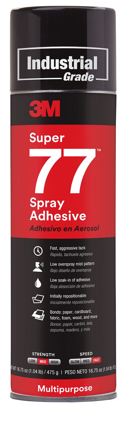 7000121447 - 3M Super 77 Multipurpose Spray Adhesive, 24 fl oz Can (Net Wt 16.75 oz), 1/Case, Sample, NOT FOR SALE IN CA AND OTHER STATES