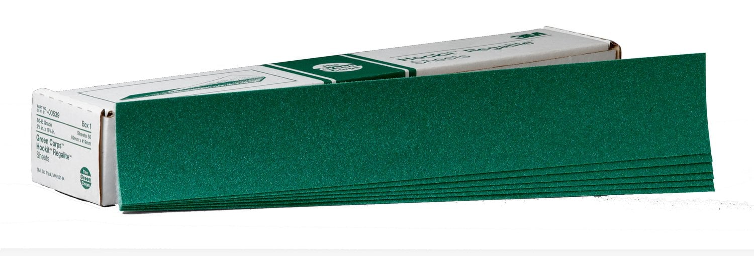 7000118215 - 3M Green Corps Hookit Sheet, 00539, 80, 2-3/4 in x 16-1/2 in, 50 sheets per carton, 5 cartons per case