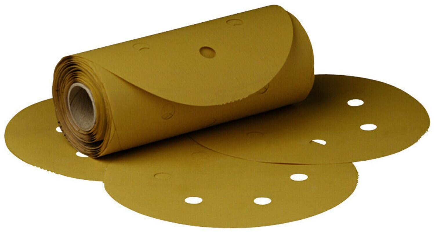 7010307645 - 3M Stikit Gold Film Disc Roll Dust Free, 01380, 6 in, P150, 125 discs
per roll, 4 rolls per case