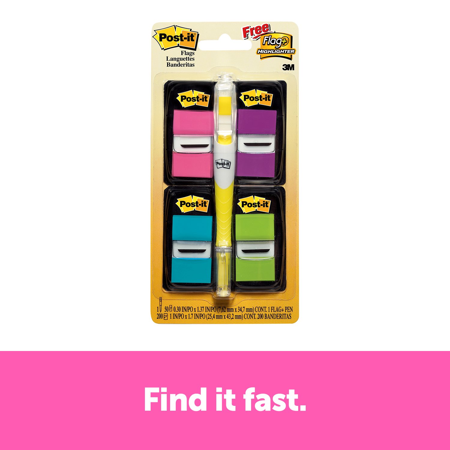 7100046821 - Post-it Flags 680-PPBGVA, 1 in. x 1.7 in. (25,4 mm x 43,2 mm) Assorted 200 flags pack