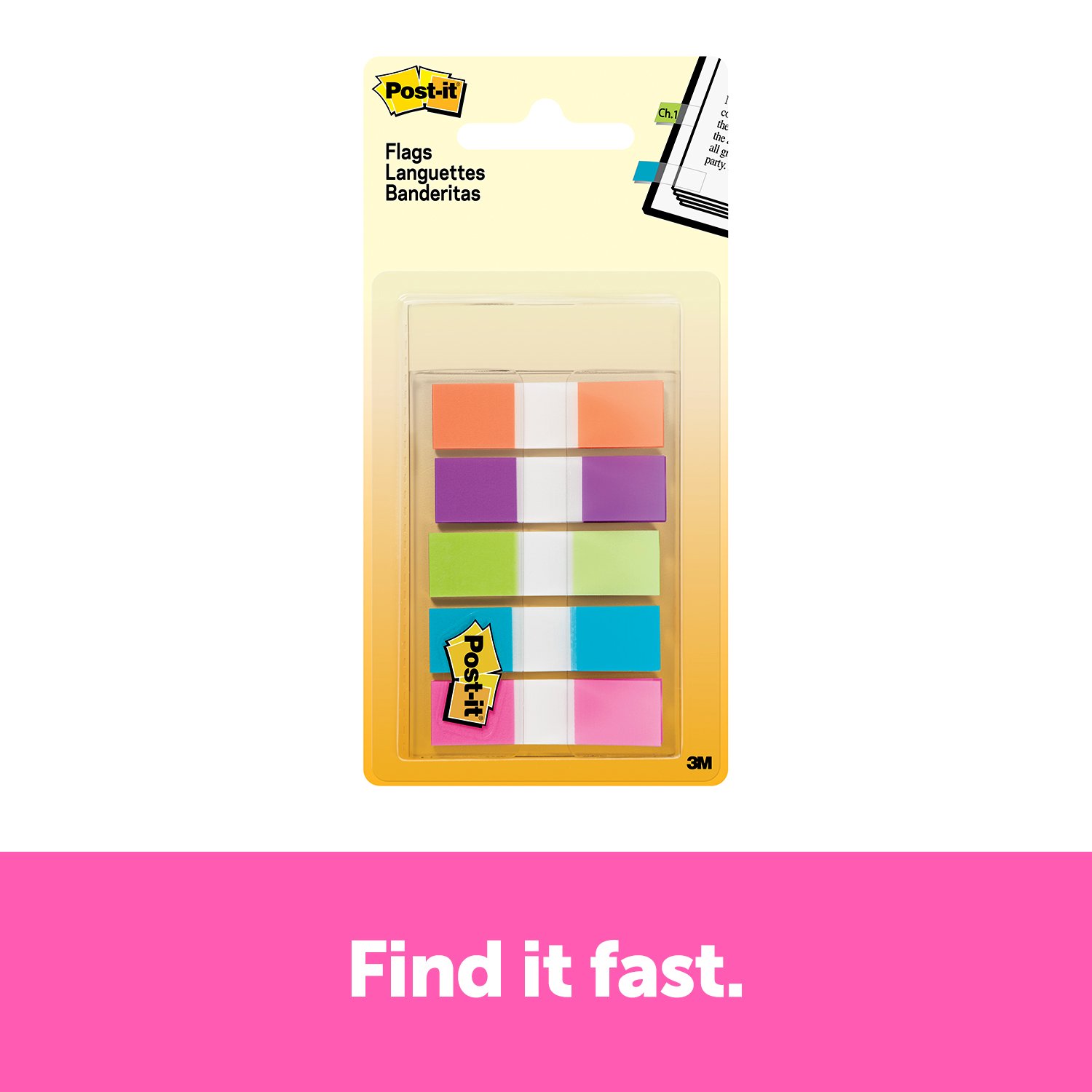 7100083515 - Post-it Flags 683-5CB2, 5 Colors, 0.47 In X 1.7 in, 6 Pack/Carton, 4 Carton/Case