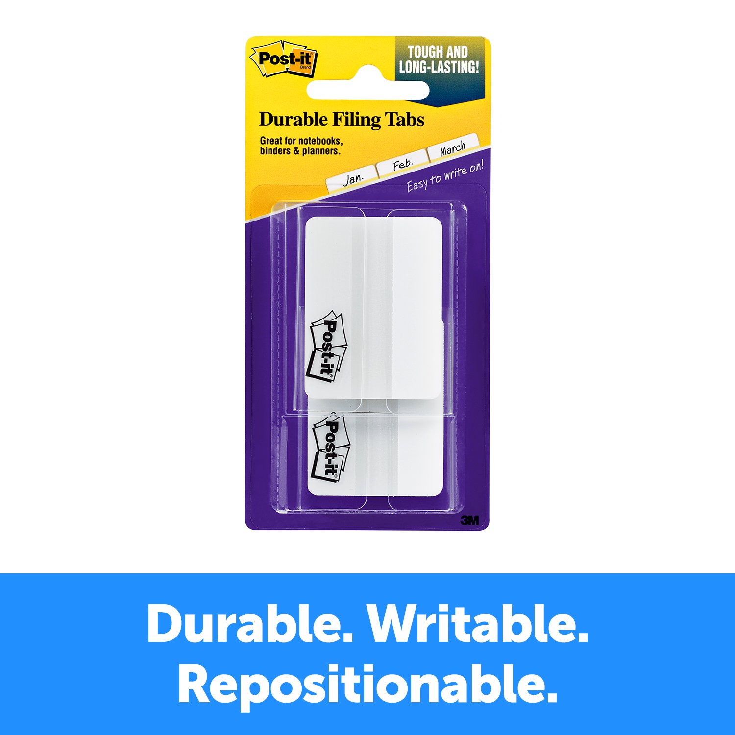 7010369234 - Post-it Durable Tabs 686F-50WH, 2 in. x 1.5 in. (50,8 mm x 38 mm) White 24pk/cs