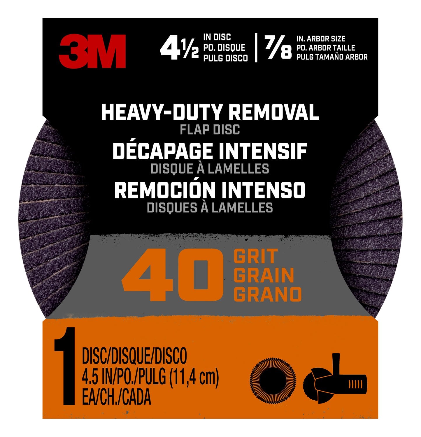 7100197829 - 3M Heavy Duty Removal 4.5 inch Flap Disc FlpDisc4.5in40, 40 grit, 1/pk, 12/case