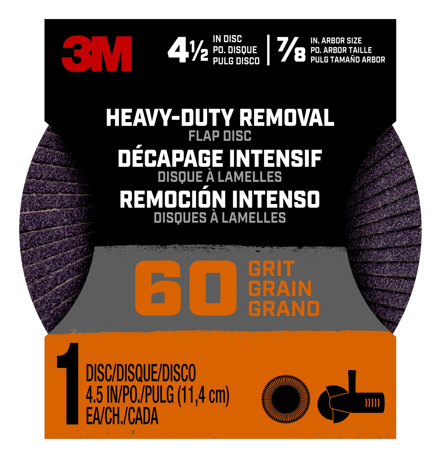 7100198044 - 3M FLPDisc4.5In60 Heavy Duty Removal 4.5 Inch Flap Disc, 60 Grit, 1/Pk, 12/Case