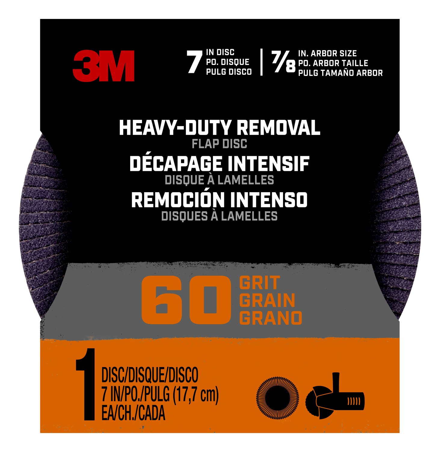 7100197827 - 3M Heavy Duty Removal 7 inch Flap Disc, 60 grit, FlpDisc7in60, 1/pk, 12/case