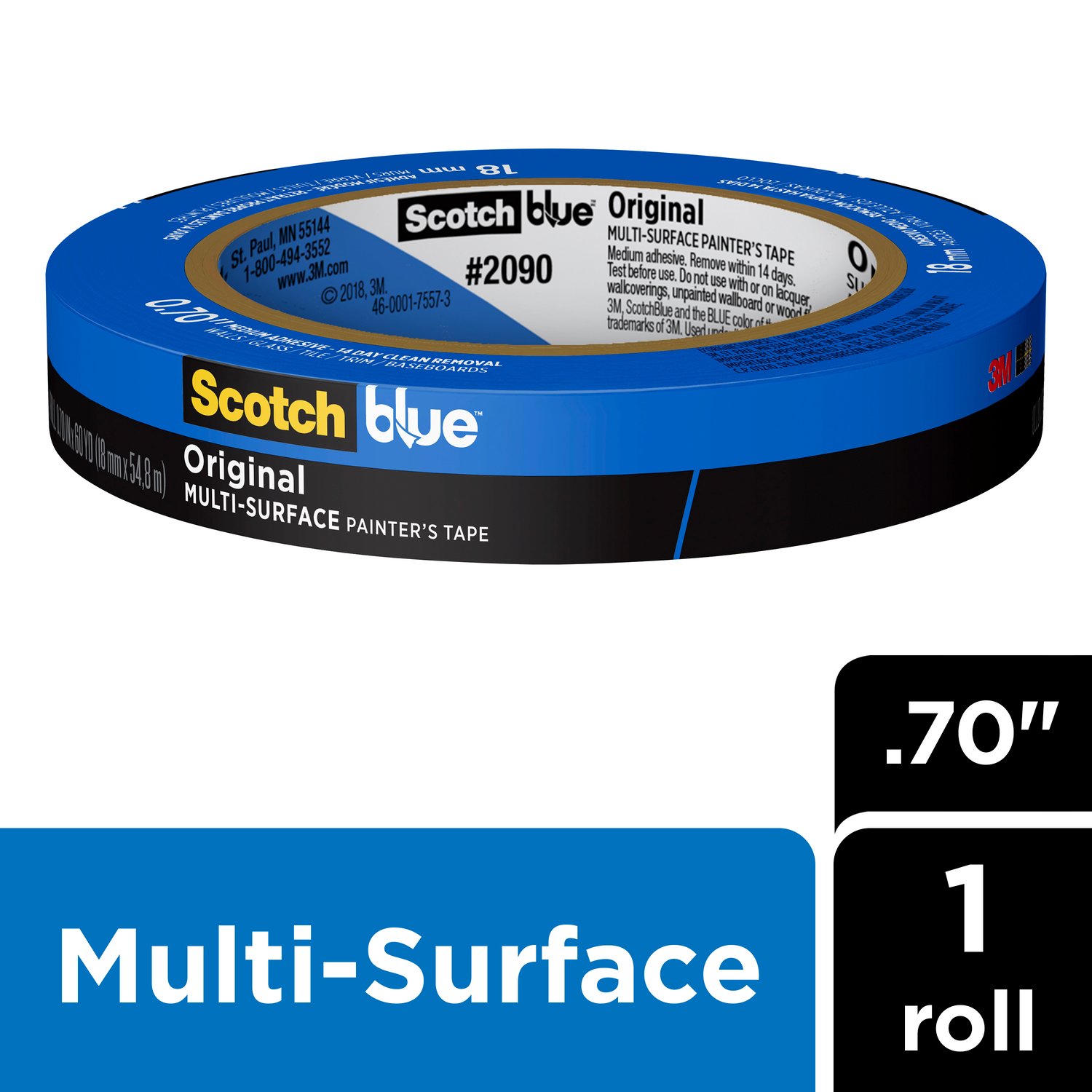 7100185226 - ScotchBlue Original Painter's Tape 2090-18NC, 0.70 in x 60 yd (18mm x 54,8m)