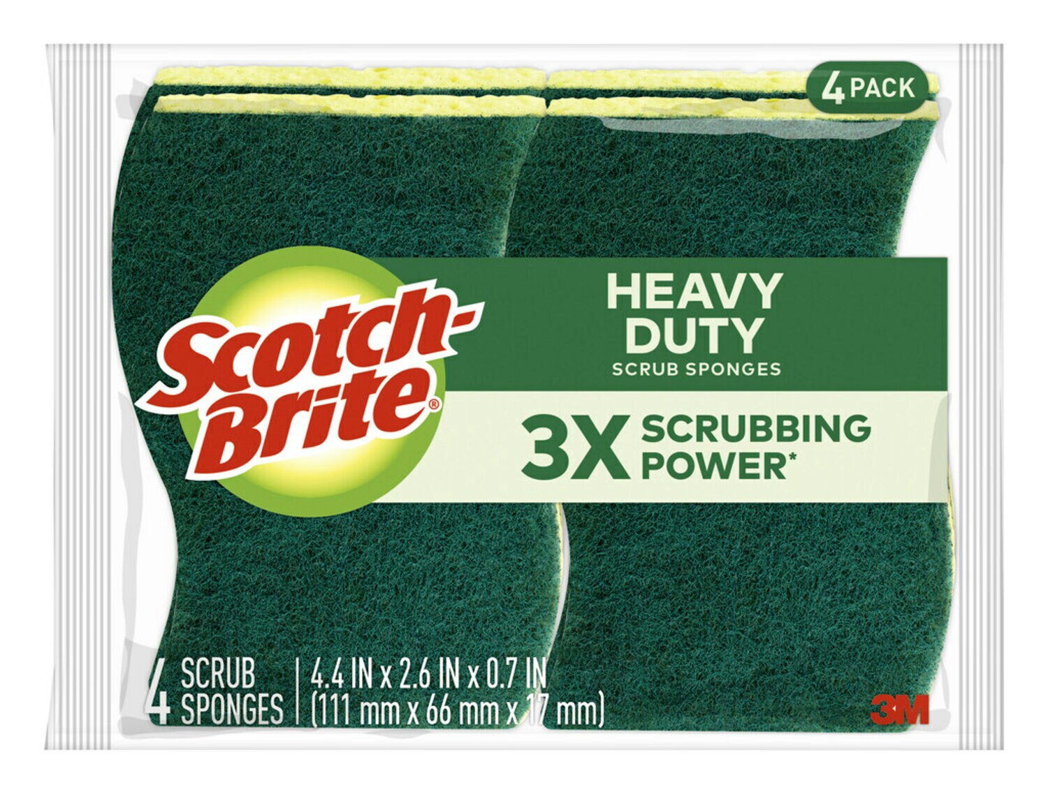 7100285016 - Scotch-Brite Heavy Duty Scrub Sponge 424-9, 4.4 in x 2.6 in x 0.7 in (111 mm x 66 mm x 17 mm), 9/4