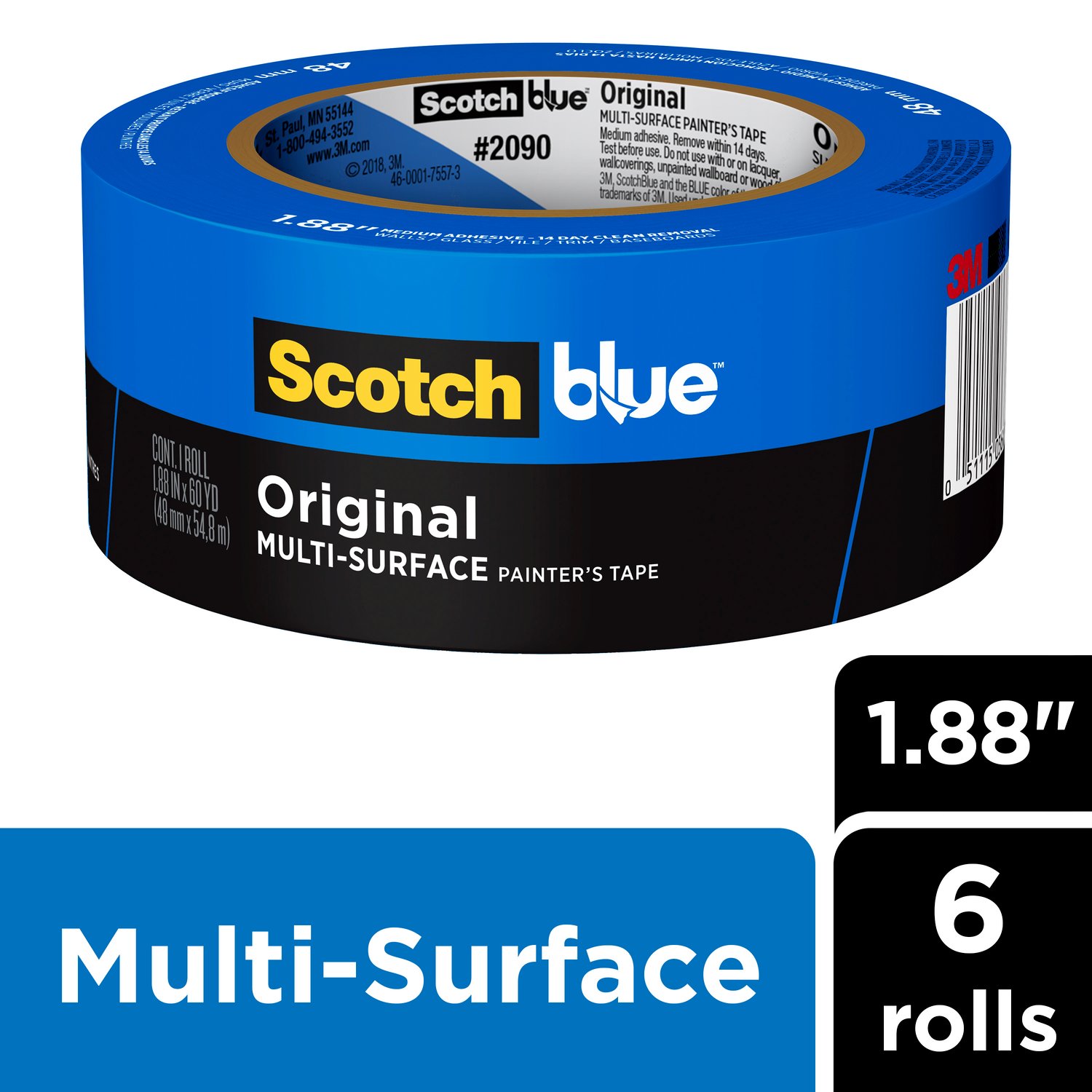 7100217883 - ScotchBlue Original Painter's Tape 2090-48SC6, 1.88 in x 60 yd (48 mm x 54.8 m), 6 rolls/pack