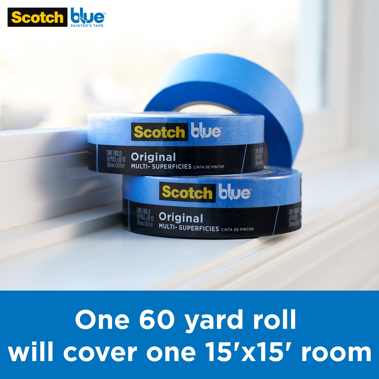 7100188352 - ScotchBlue Original Painter's Tape 2090-48EP3, 1.88 in x 60 yd (48mm x 54,8m), 3 rolls/pack
