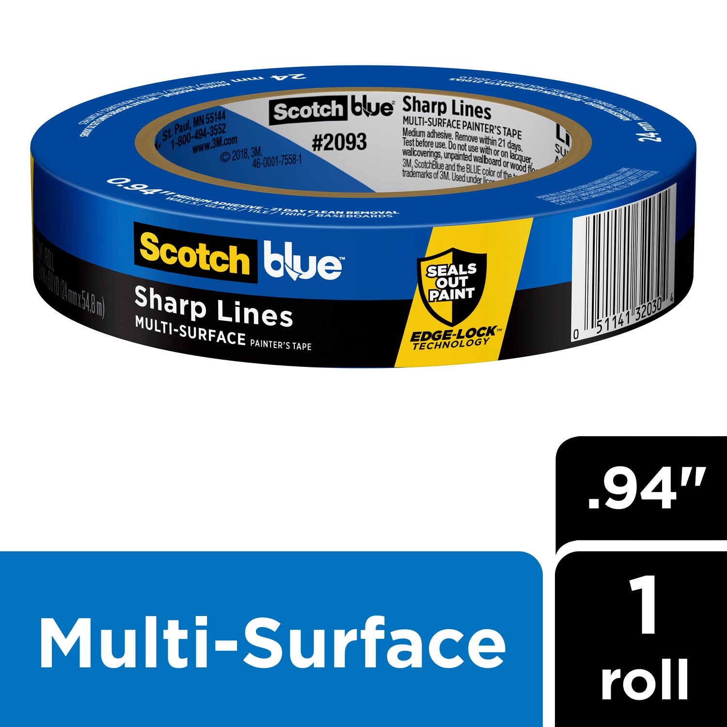 7100185011 - ScotchBlue Sharp Lines Painter's Tape 2093-24EC, 0.94 in x 60 yd (24mm
x 54,8m)