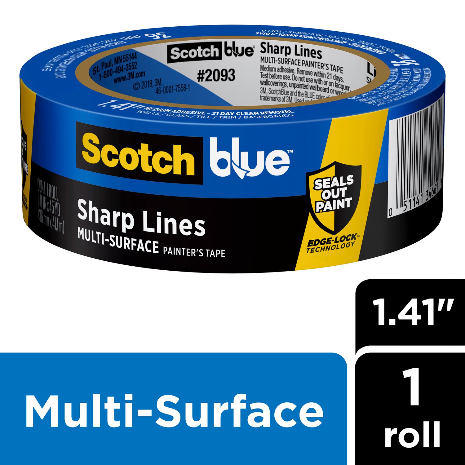 7100185012 - ScotchBlue Sharp Lines Painter's Tape 2093-36EC, 1.41 in x 60 yd (36mm
x 54,8m)