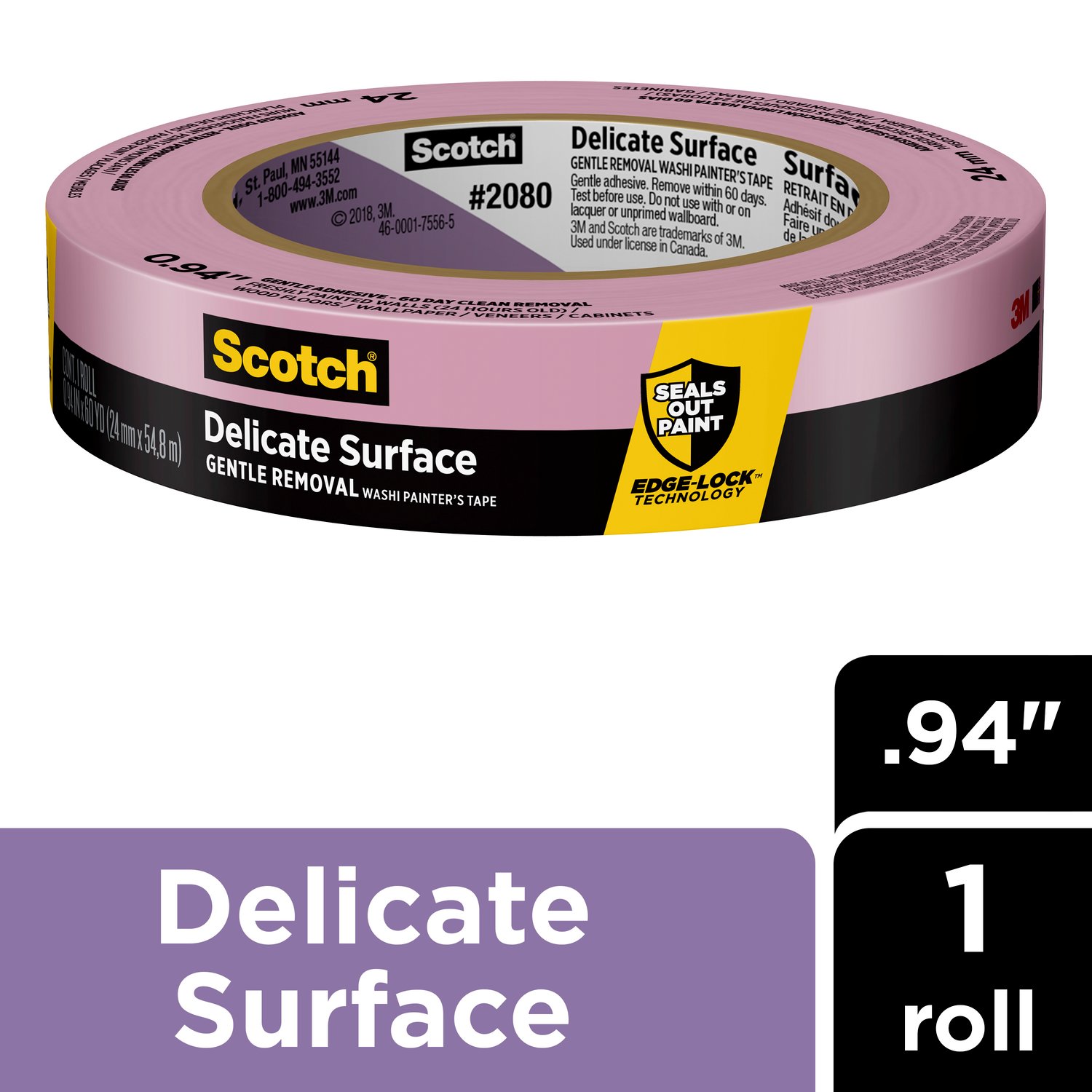 7100185006 - Scotch Delicate Surface Painter's Tape 2080-24EC, 0.94 in x 60 yd (24mm
x 54,8m)
