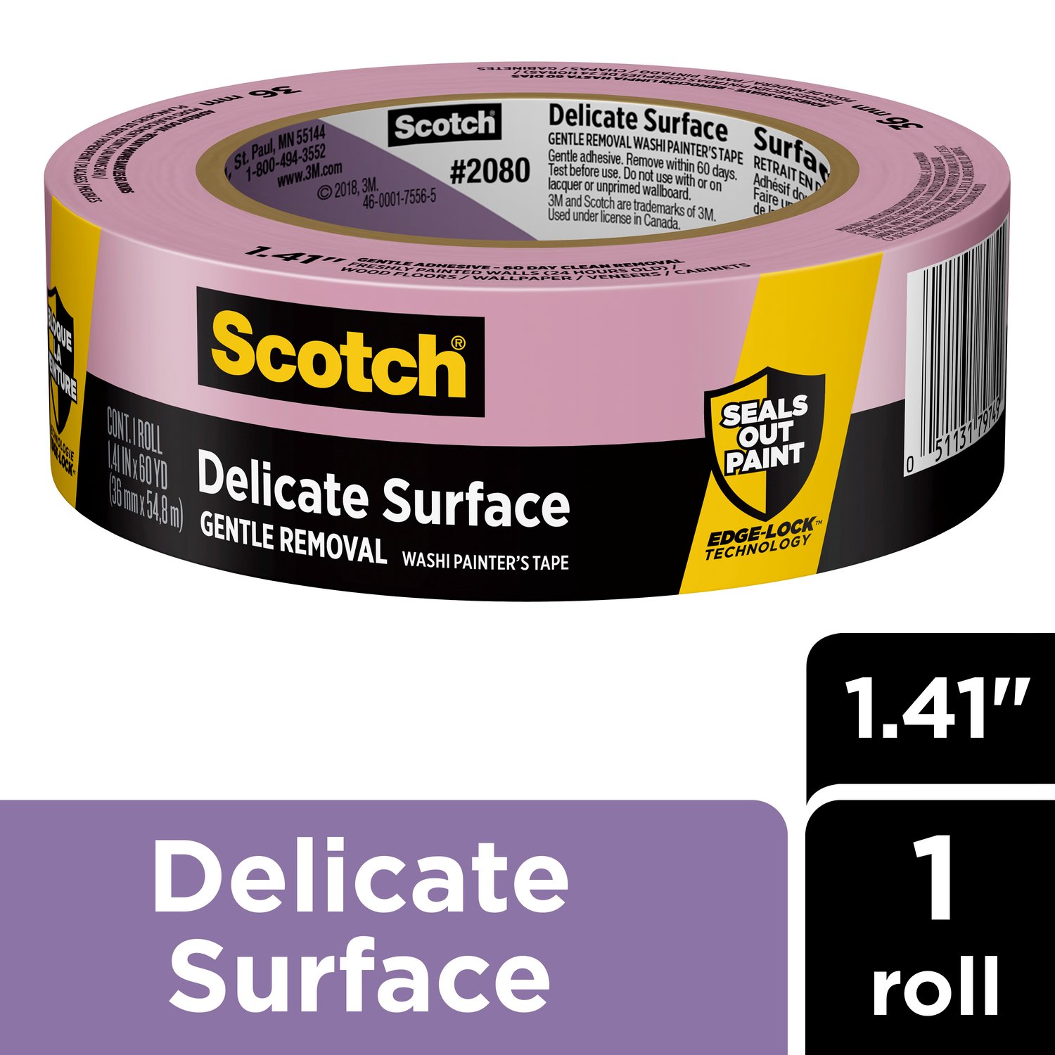 7100185010 - Scotch Delicate Surface Painter's Tape 2080-36EC, 1.41 in x 60 yd (36mm x 54,8m)