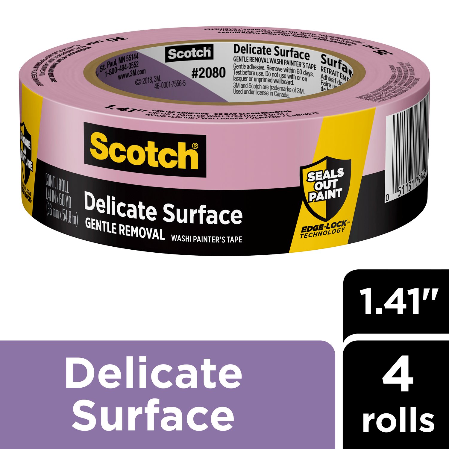 7100193520 - Scotch Delicate Surface Painter's Tape 2080-36DP4, 1.41 in x 60 yd. (36mm x 54,8m), 4 rolls/pack