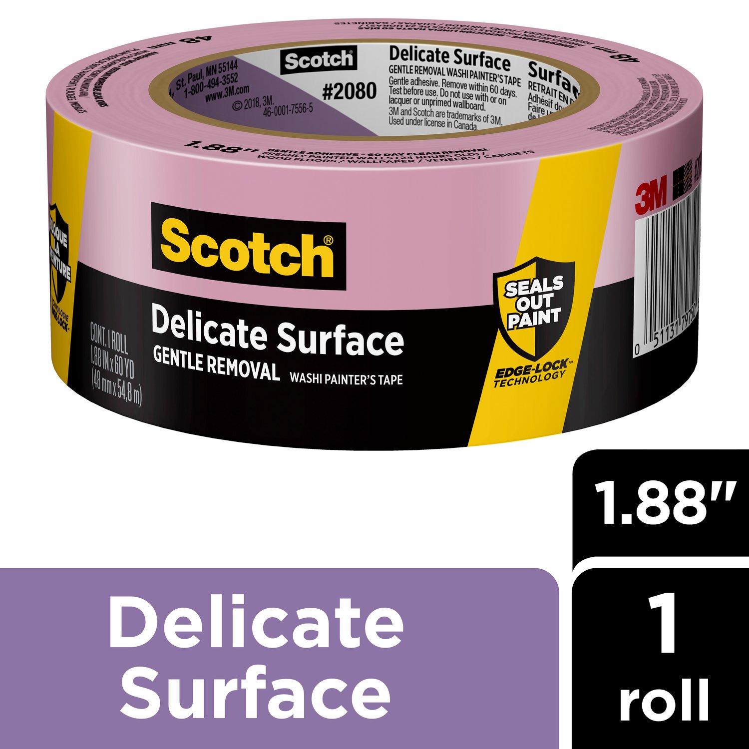 7100185009 - Scotch Delicate Surface Painter's Tape 2080-48EC, 1.88 in x 60 yd (48mm
x 54,8m)