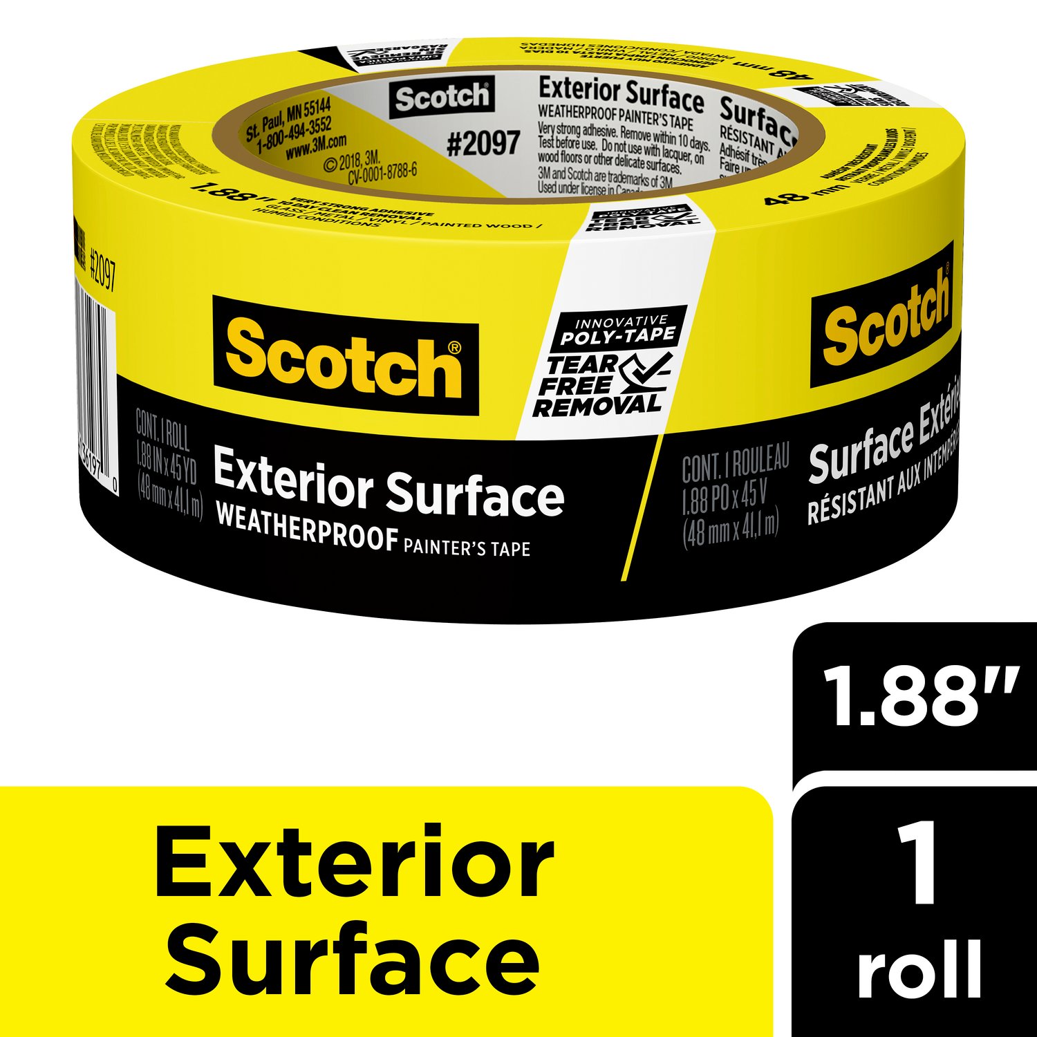 7100185564 - Scotch Exterior Surface Painter's Tape 2097-48EC-XS, 1.88 in x 45 yd
(48mm x 41,1m)