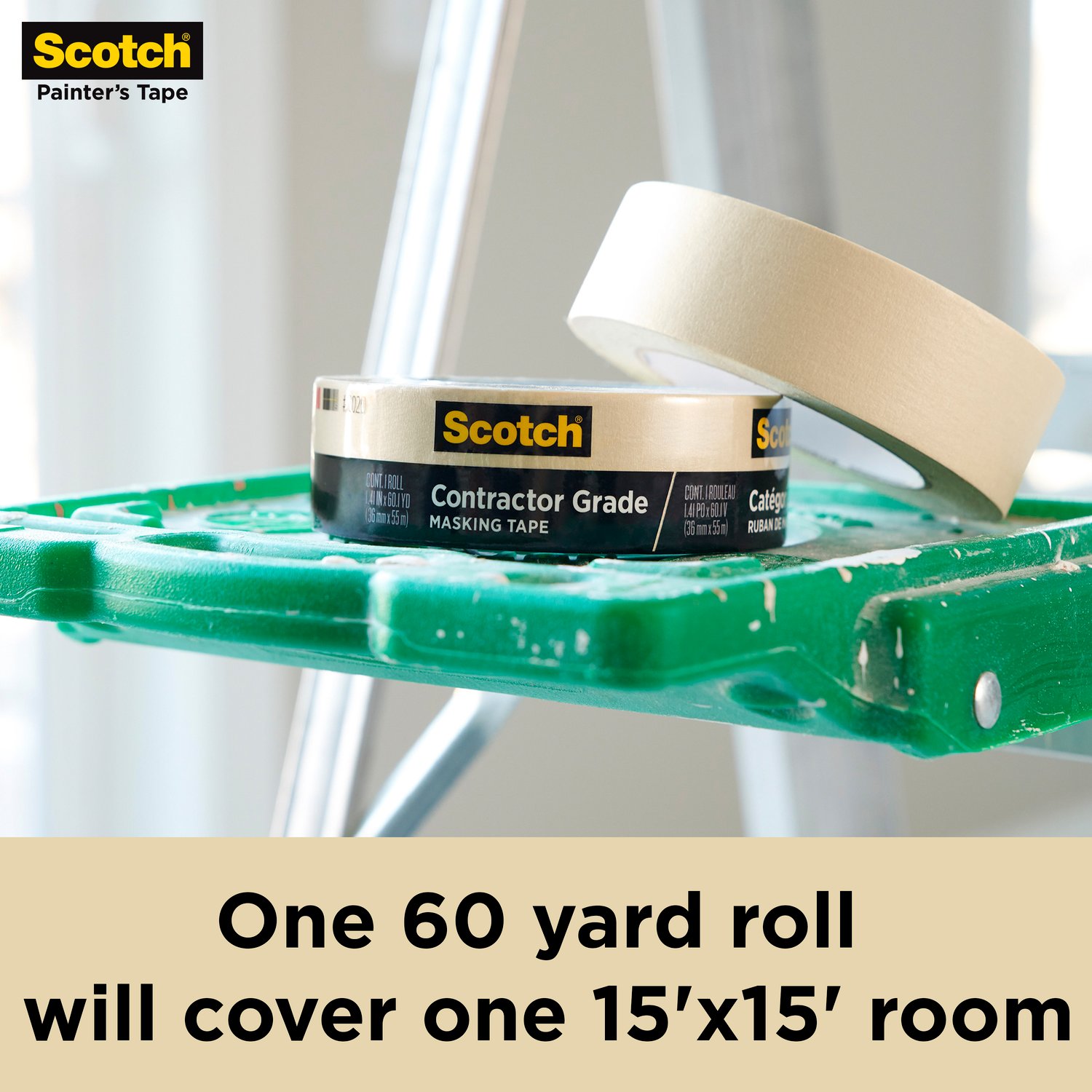 7100187760 - Scotch Contractor Grade Masking Tape 2020-24AP9, 0.94 in x 60.1 yd (24mm x 55m), 9 rolls/pack