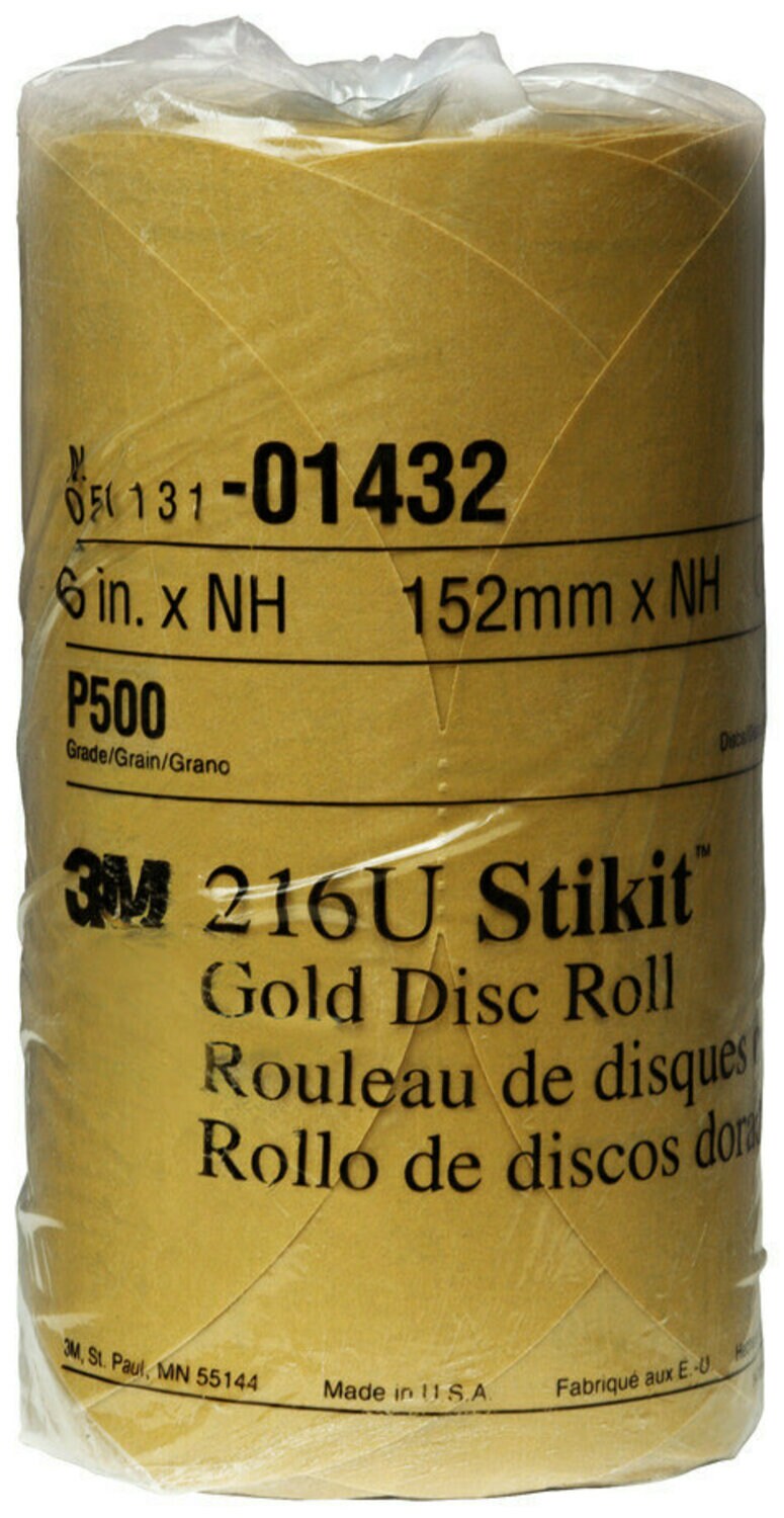 7000119700 - 3M Stikit Gold Disc Roll, 01432, 6 in, P500, 175 discs per roll, 6
rolls per case