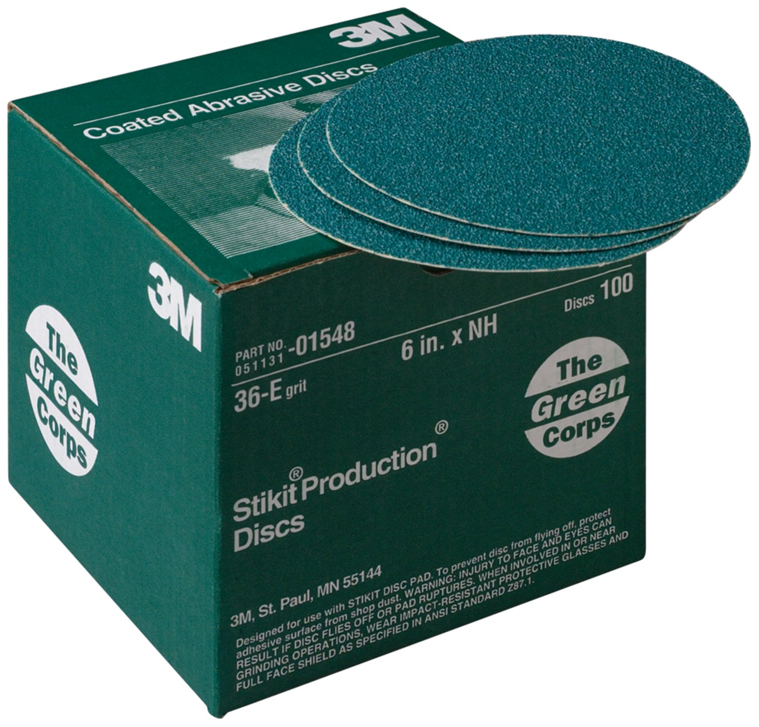 7010328261 - 3M Green Corps Stikit Production Disc, 01548, 6 in, 36 grit, 100 discs per carton, 5 cartons per case
