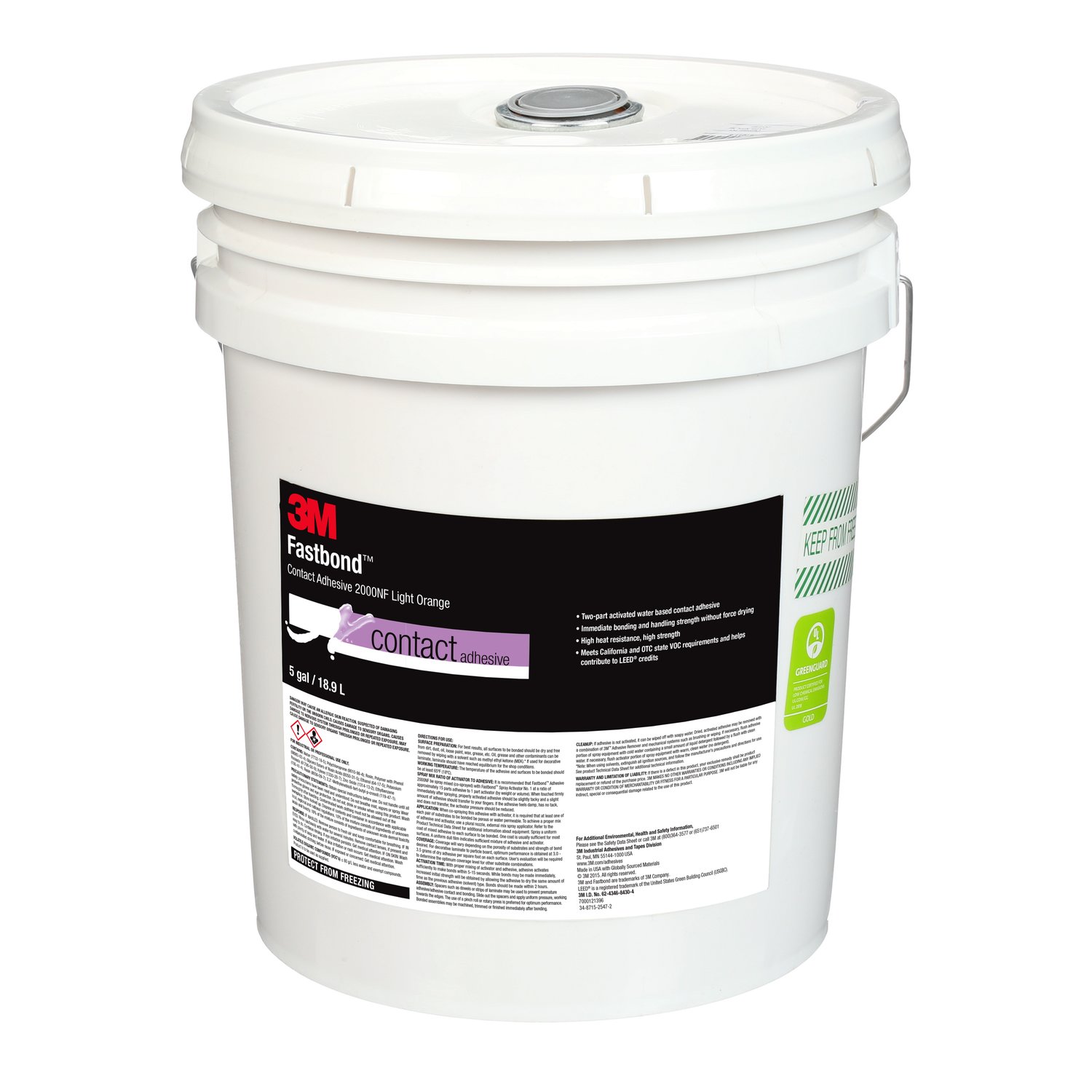 7000121396 - 3M Fastbond Contact Adhesive 2000NF, Light Orange, 5 Gallon Poly Pour Spout, 1 Can/Case
