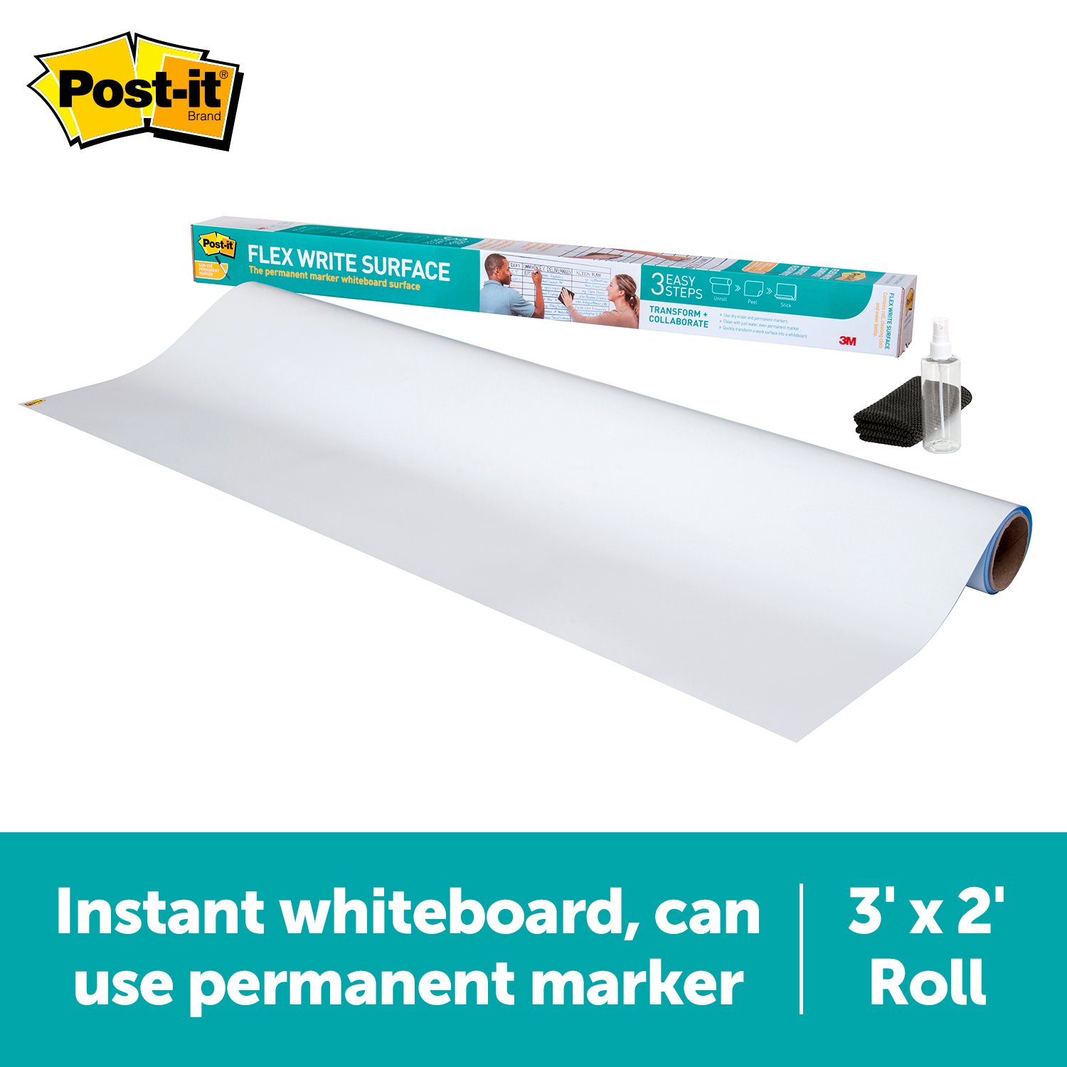7100197625 - Post-it Flex Write Surface, The Permanent Marker Whiteboard Surface, 3 ft. x 2 ft.