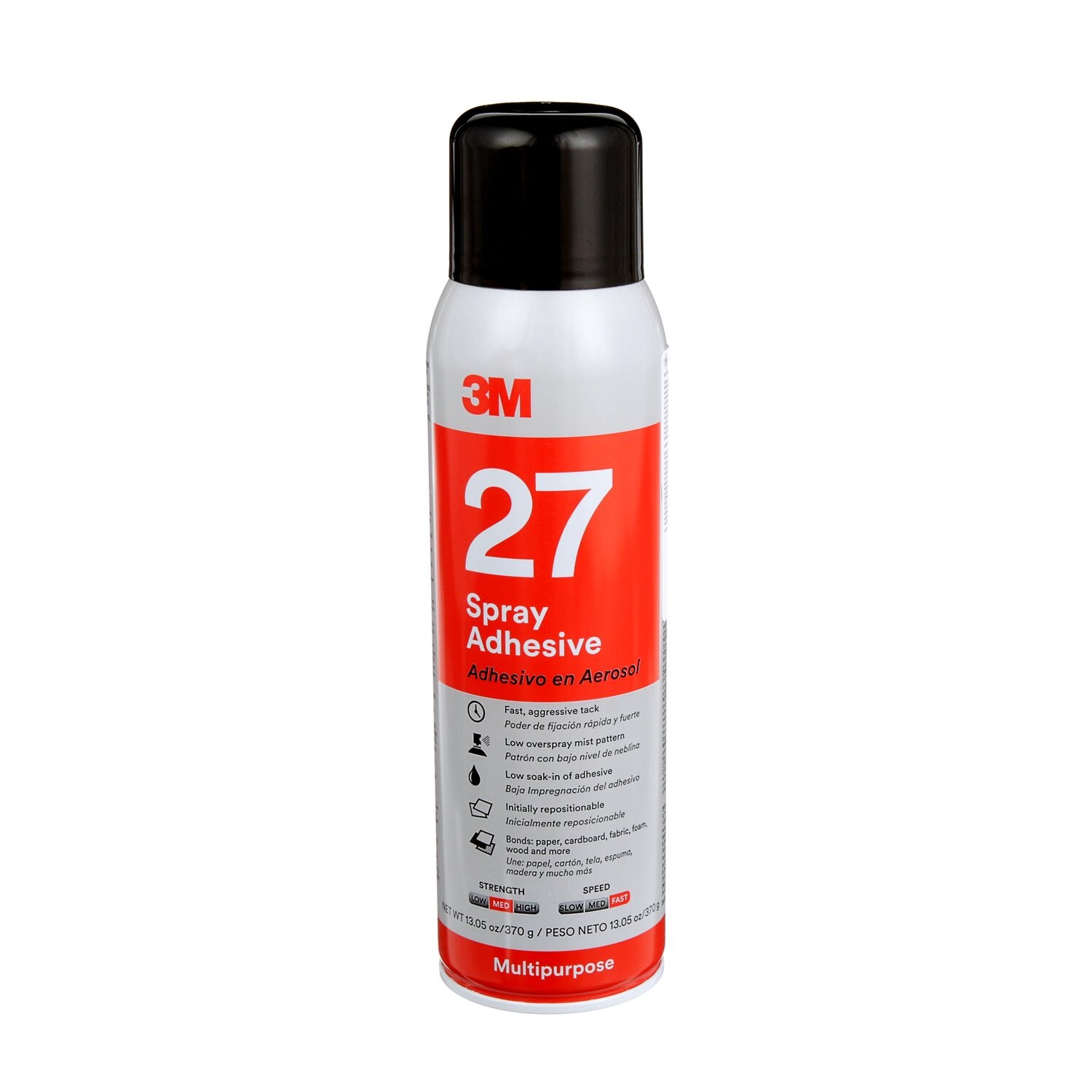 7000028596 - 3M Multi-Purpose Spray Adhesive 27, Clear, 16 fl oz Can (Net Wt 13.05
oz), 12/Case, NOT FOR SALE IN CA AND OTHER STATES