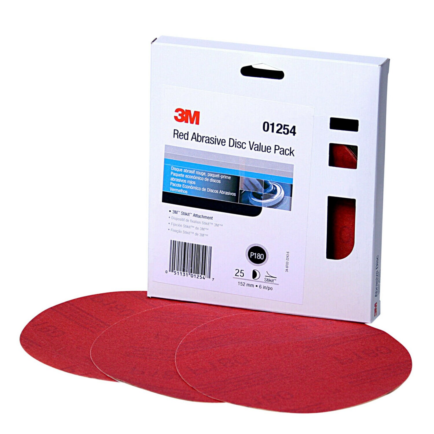 7010362822 - 3M Red Abrasive Stikit Disc Value Pack, 01254, 6 in, P180 grade, 25
discs per carton, 4 cartons per case