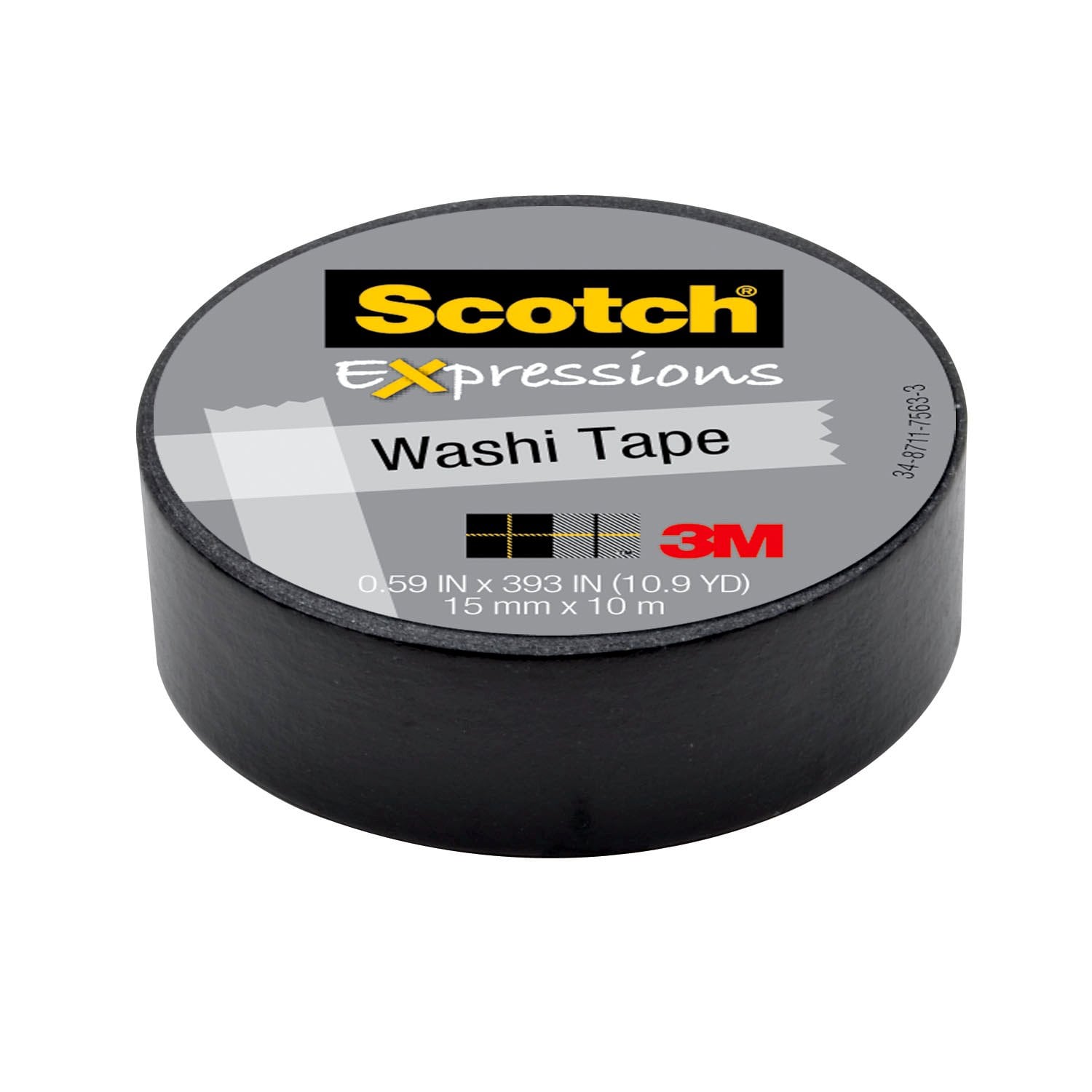 7100019585 - Scotch Expressions Washi Tape C314-BLK, .59 in x 393 in (15 mm x 10 m) Black