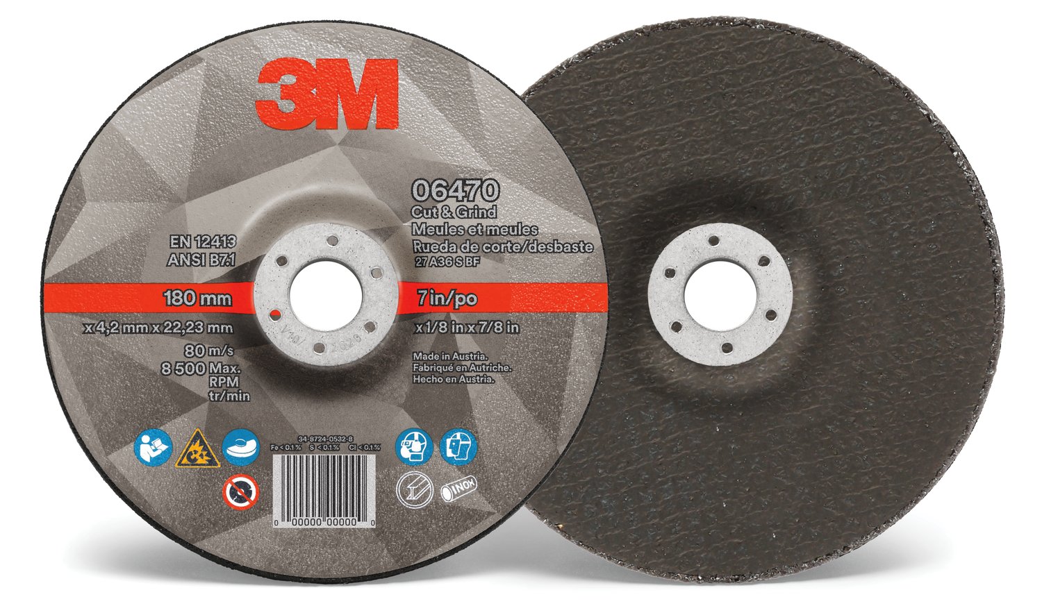 7100219187 - 3M Cut & Grind Wheel, 06470, 36+, T27, 7 in x 1/8 in x 7/8 in, 10/Carton, 20 ea/Case