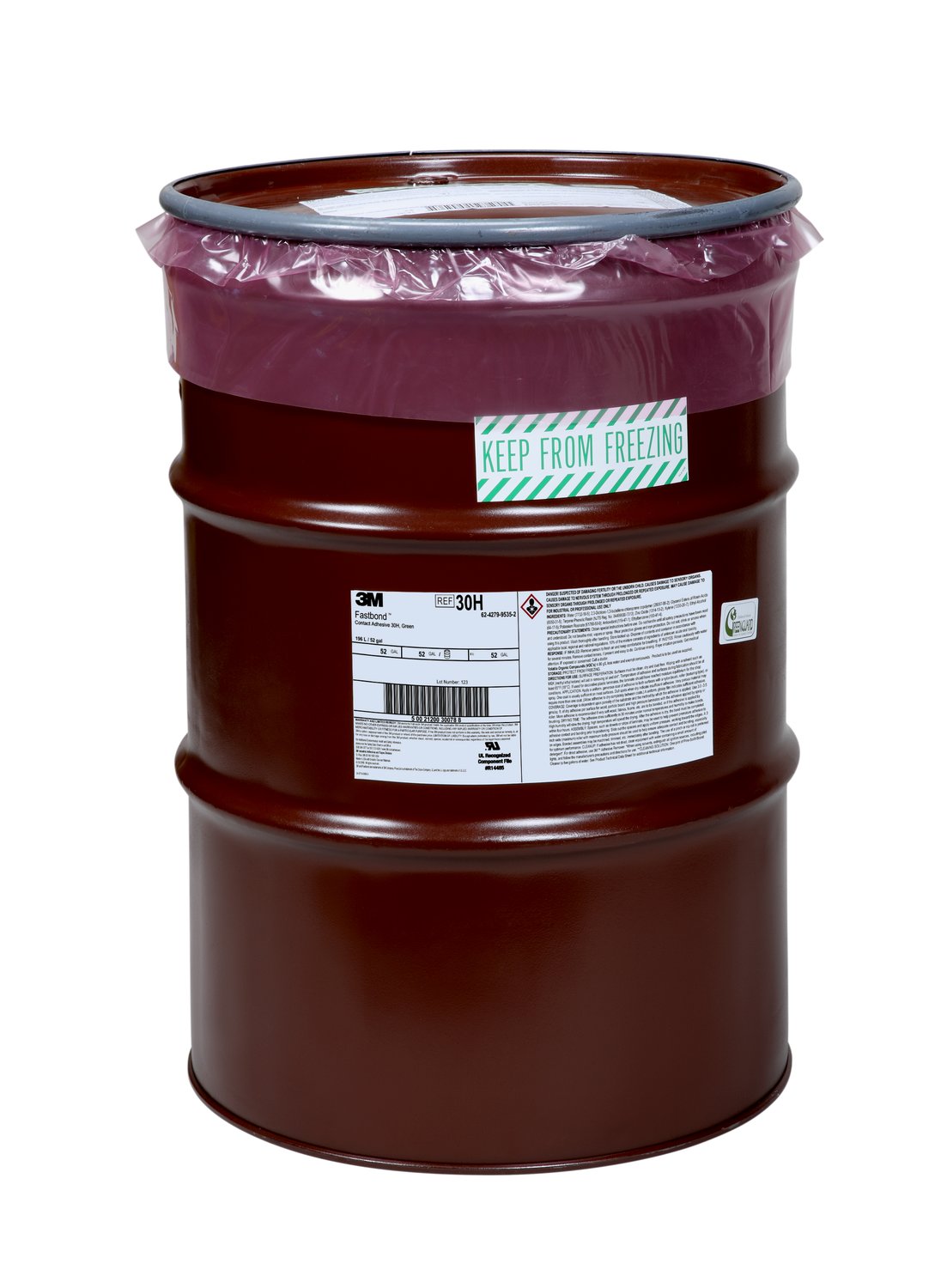 7010329778 - 3M Fastbond Contact Adhesive 30H, Green, 55 Gallon Open Head, with Poly Liner (52 Gallon Net), Drum