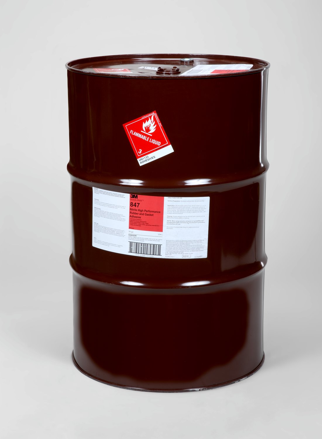 7000121196 - 3M Nitrile High Performance Rubber and Gasket Adhesive 847, Brown, 55 Gallon Closed Head (54 Gallon Net), Drum