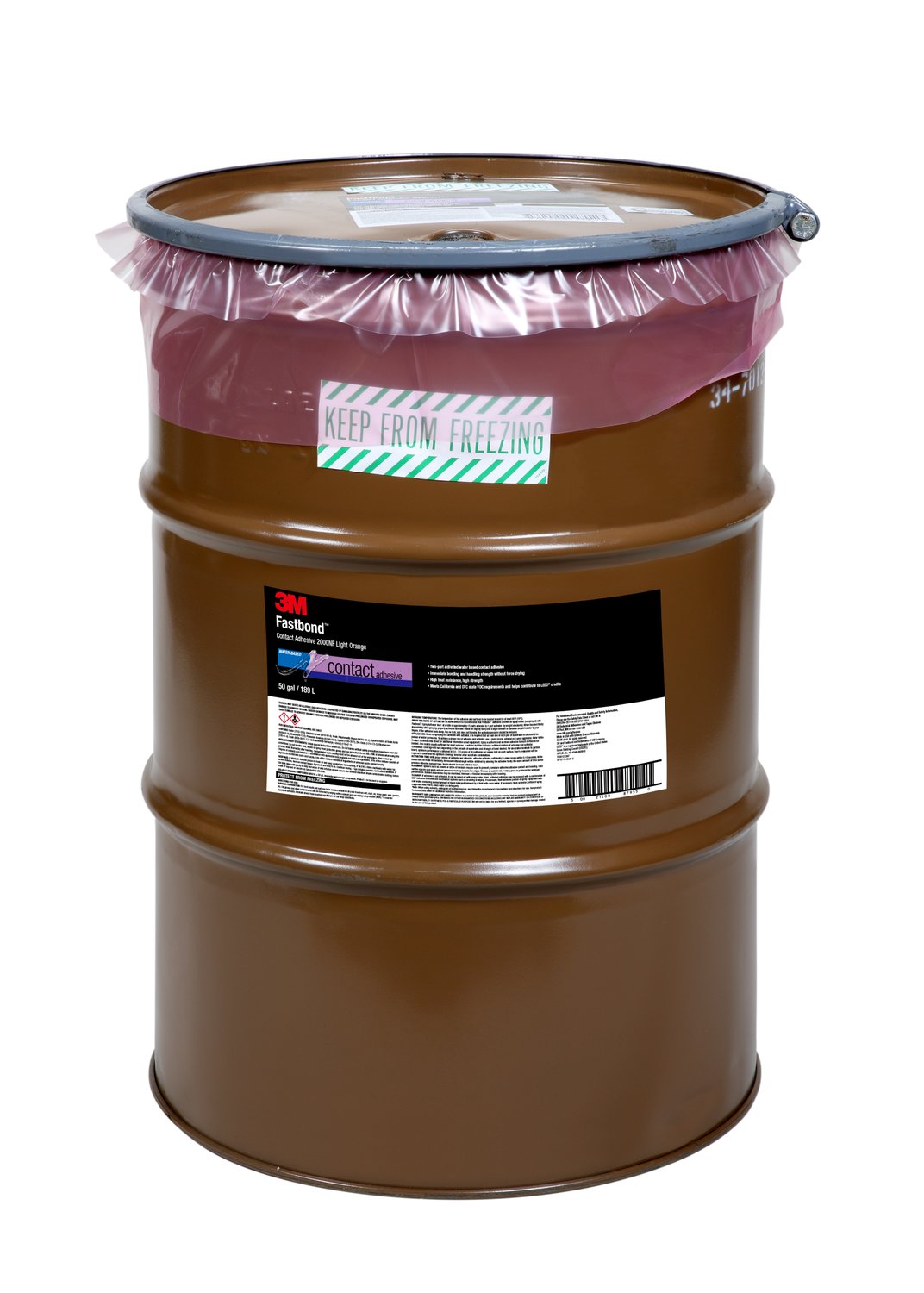 7000121397 - 3M Fastbond Contact Adhesive 2000NF, Light Orange, 55 Gallon Open Head (50 Gallon Net), Drum