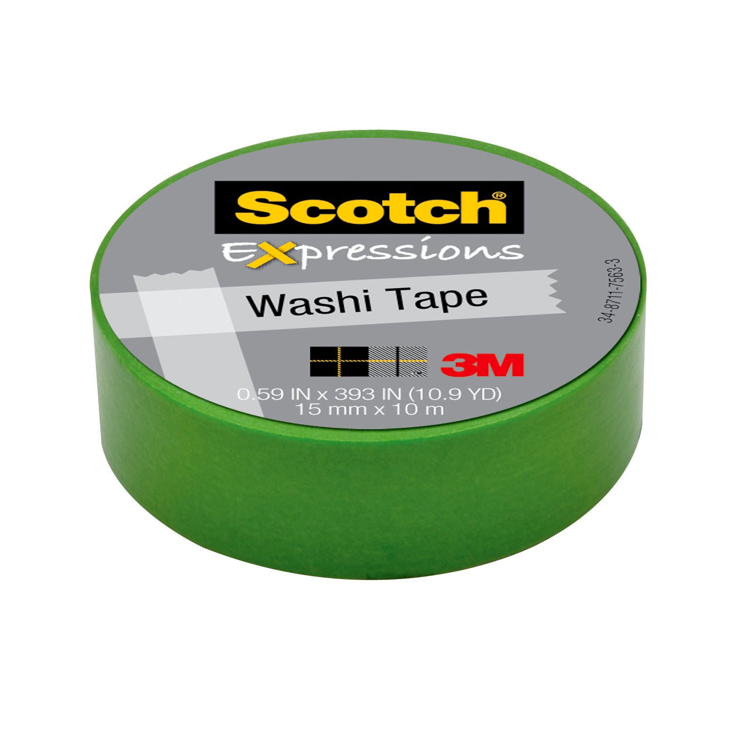 7100019517 - Scotch Expressions Washi Tape C314-GRN, .59 in x 393 in (15 mm x 10 m) Green