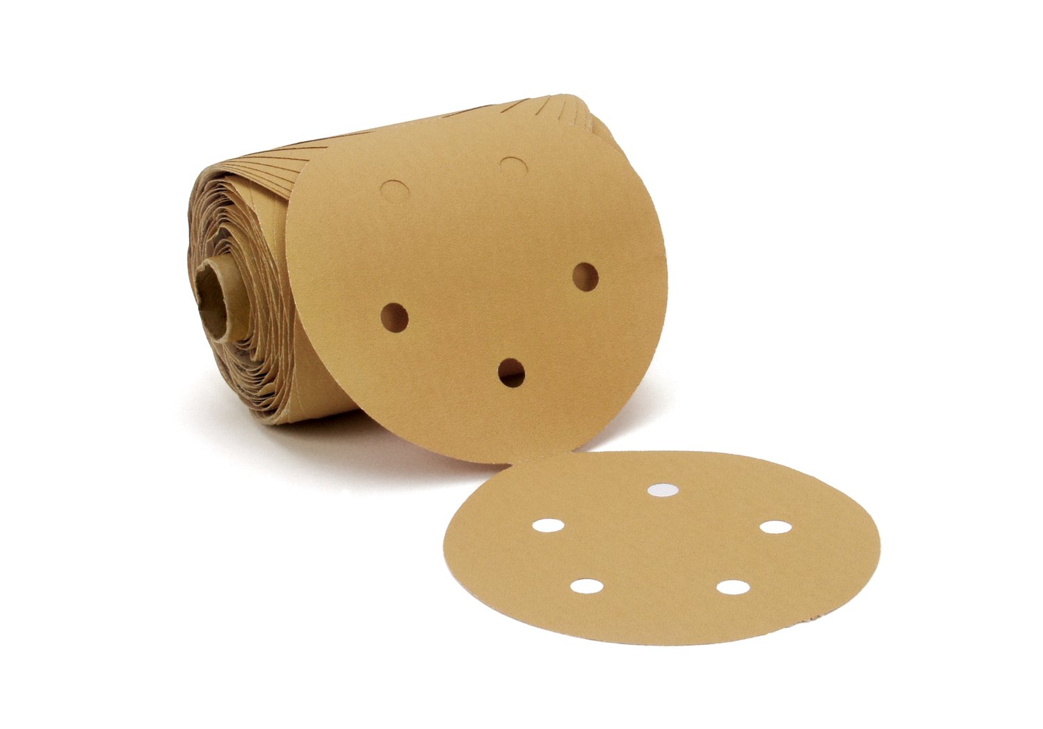 7010360069 - 3M Stikit Gold Paper Disc Roll 216U, 5 in x NH 5 Holes P100 A-weight,
D/F, Die 500FH, 125 Discs/Roll, 10 Rolls/Case