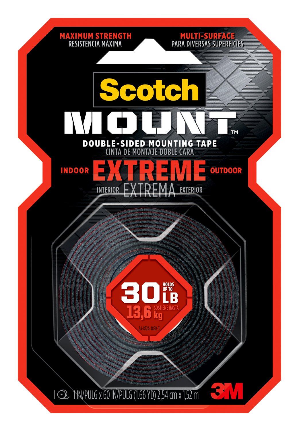 7100205646 - Scotch-Mount Extreme Double-Sided Mounting Tape 414H-DC, 1 In X 60 In (2,54 Cm X 1,52 M)