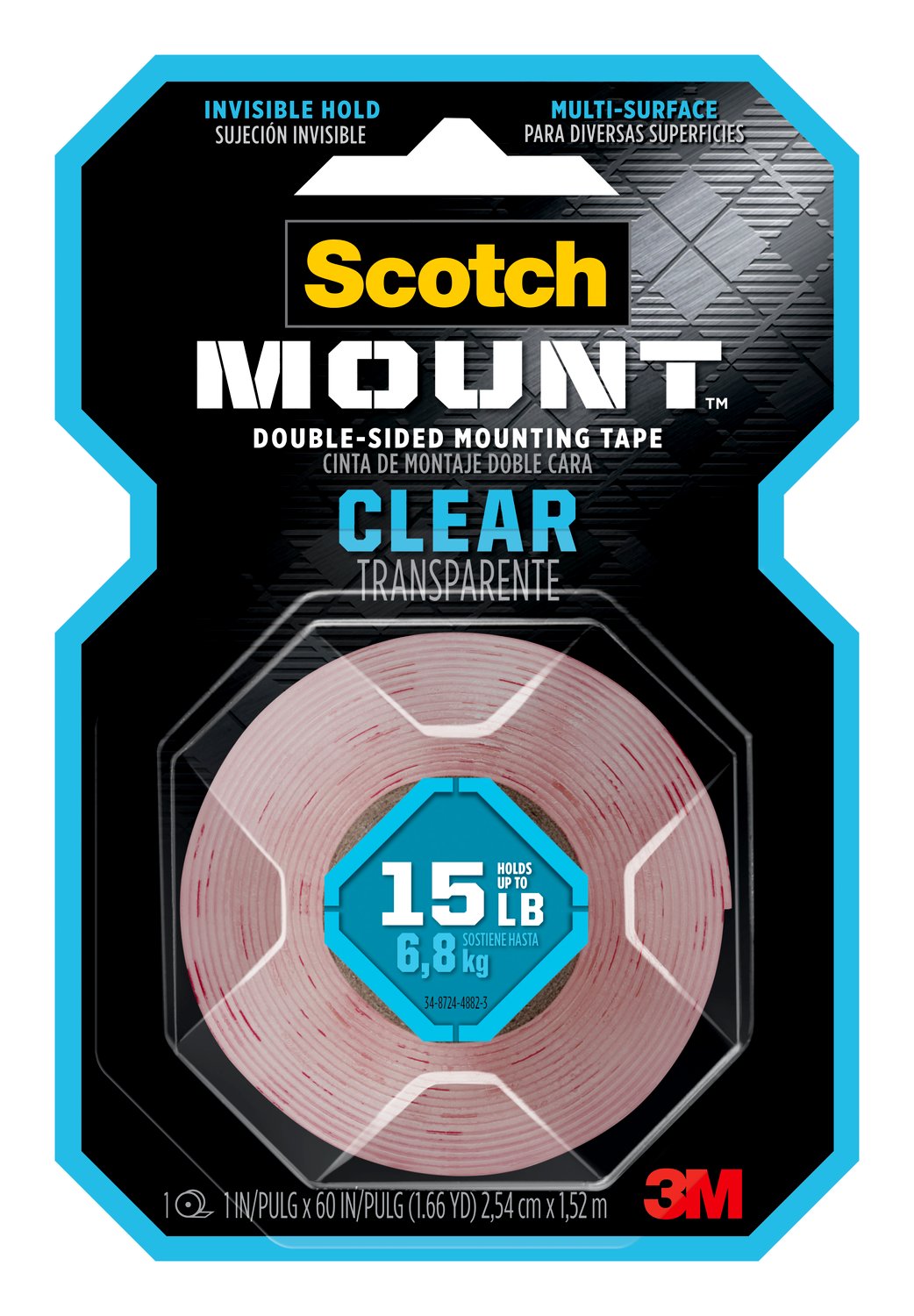 7100235241 - Scotch-Mount Clear Double-Sided Mounting Tape 410H, 1 in x 60 in (2.54 cm x 1.52 m)